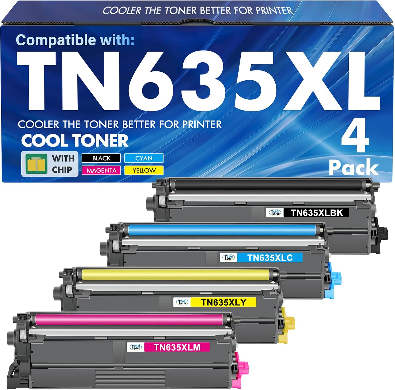 Detalle de Cool Toner TN635XL Toner Cartridge Set, 4-Pack High-Yield Color Laser Toner