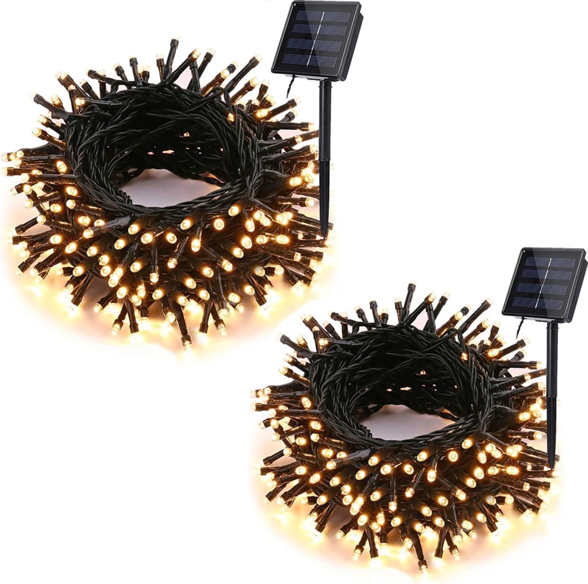 Detalle de iShabao Solar Fairy Lights, 2-Pack, 66 ft, 200 Warm White LEDs, 8 Modes