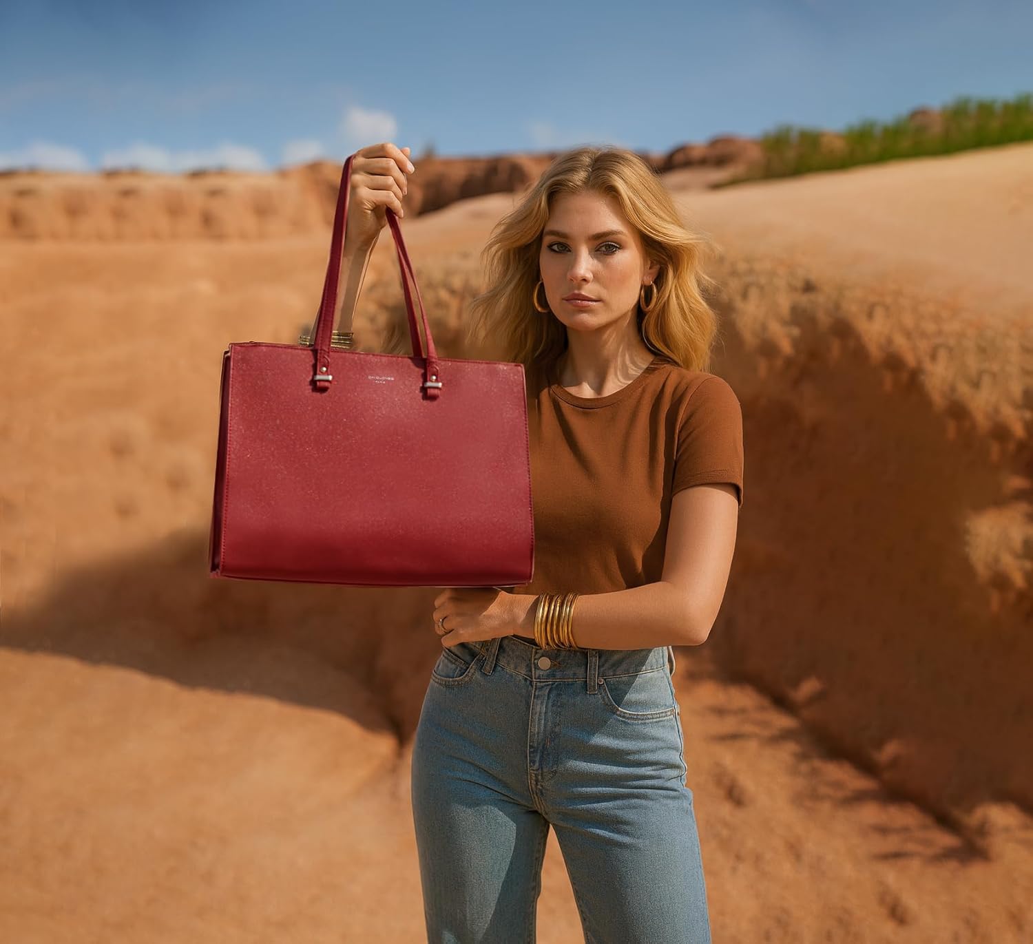 Thumbnail 1 de David Jones cabas fourre-tout grande taille en simili cuir (XL) noir pour documents A4 et ordinateur 13 pouces