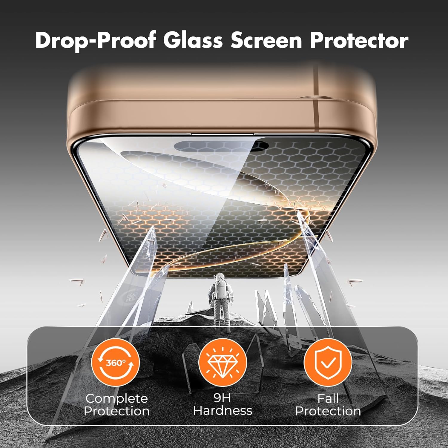 Detalle de UNBREAKcable Pellicola Protettiva per iPhone 16 Pro 6,3" – Vetro Temperato HD, Durezza 9H, Pacco da 3