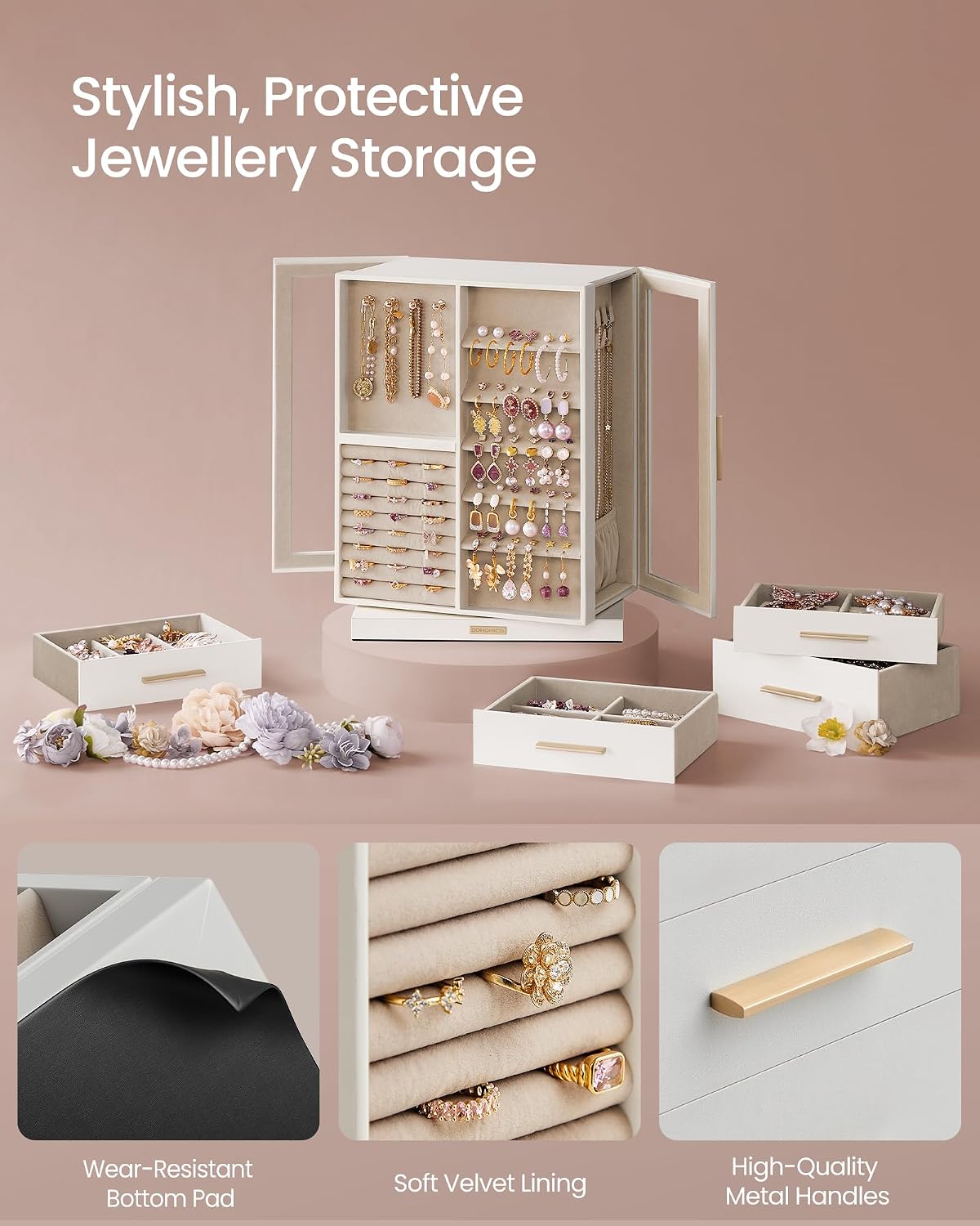 Thumbnail 4 de SONGMICS Jewellery Box 360° Rotating 17x27x33cm