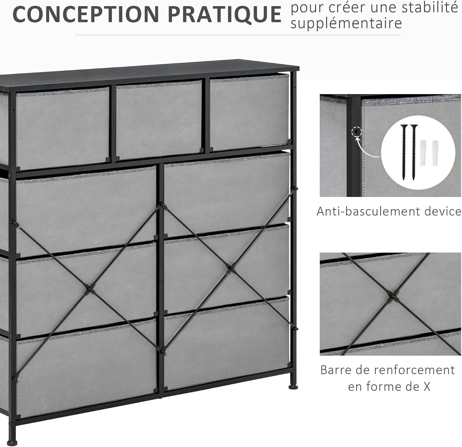 Thumbnail 6 de HOMCOM Commode 9 tiroirs 100 x 30 x 100 cm