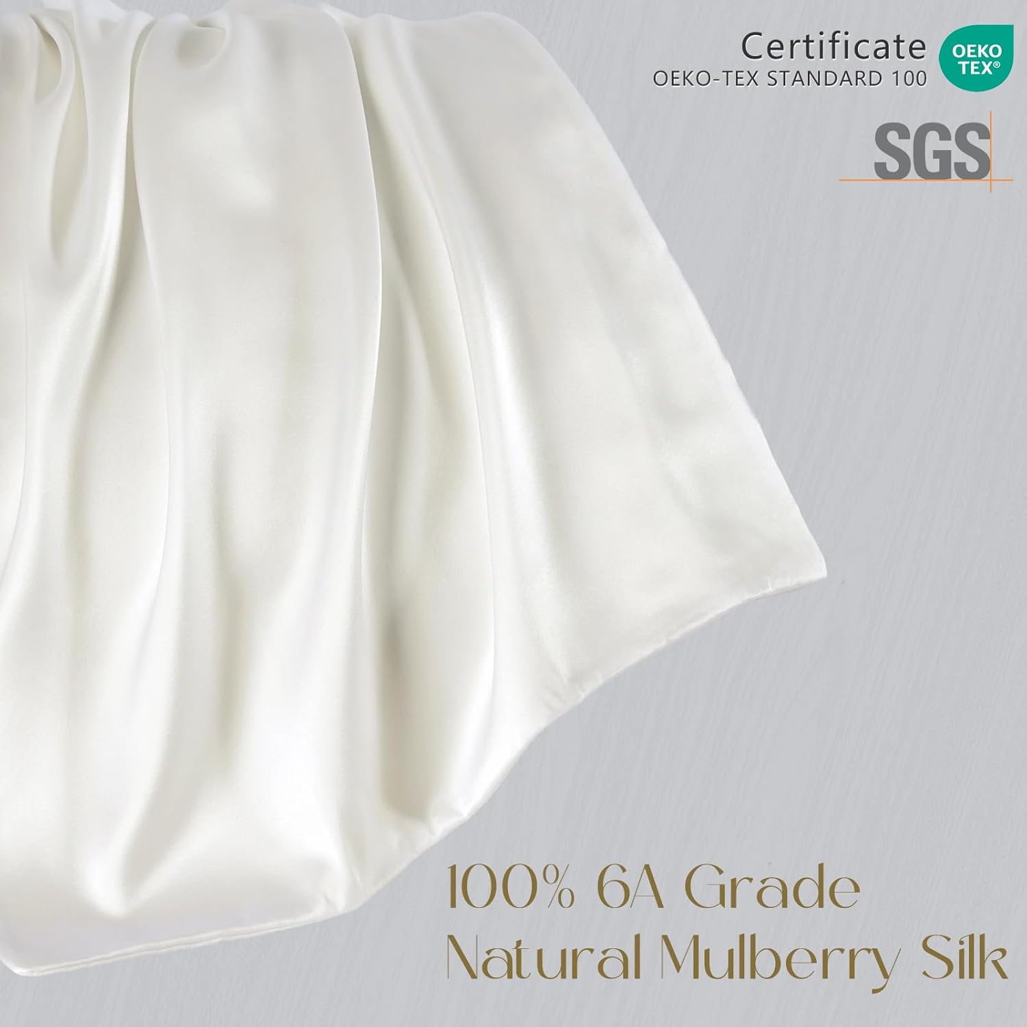 Detalle de ZIMASILK 100% Pure Mulberry Silk Pillowcase (6A Grade, 600 Thread Count) with Hidden Zipper — Ivory, Standard 20x26