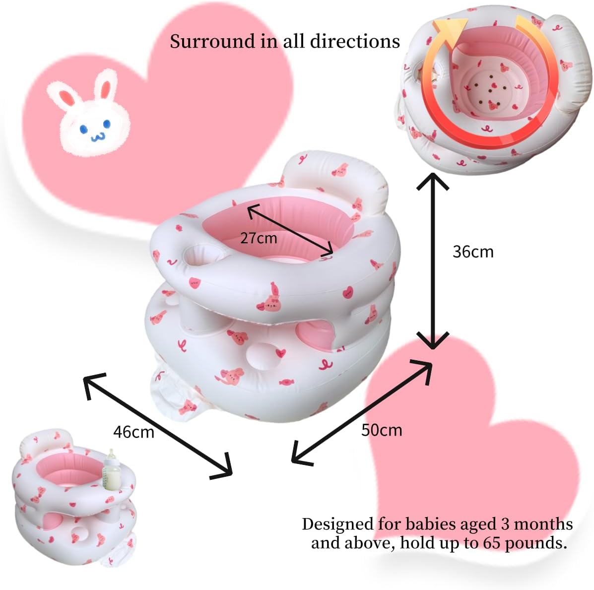 Thumbnail 2 de Seggiolino gonfiabile per bambini 4-24 mesi con pompa integrata e schienale di supporto (Rosso)