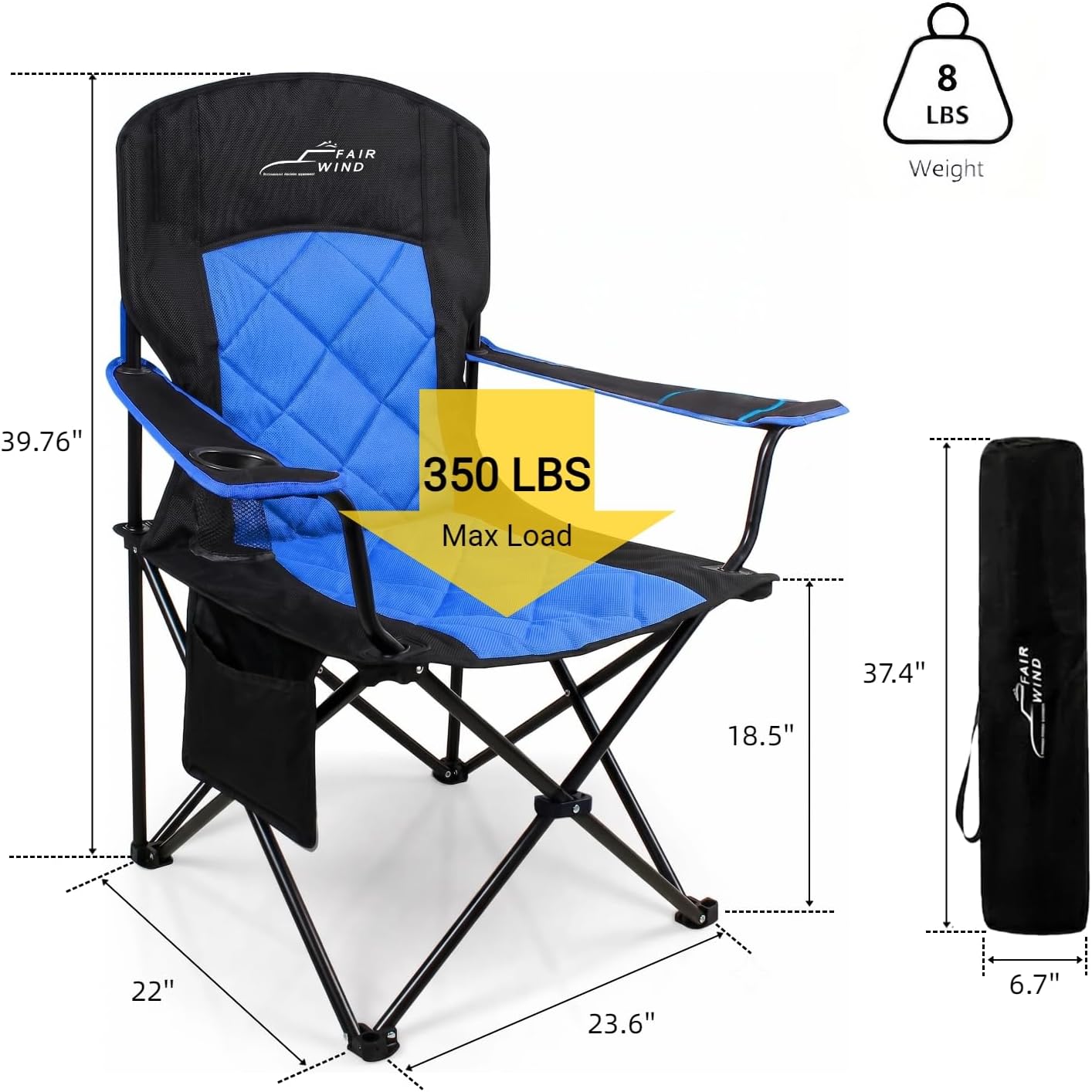 Thumbnail 2 de FAIR WIND Camping Chair 2 Pack: Heavy-Duty, Fully Padded Seat with Side Pocket and Cup Holder