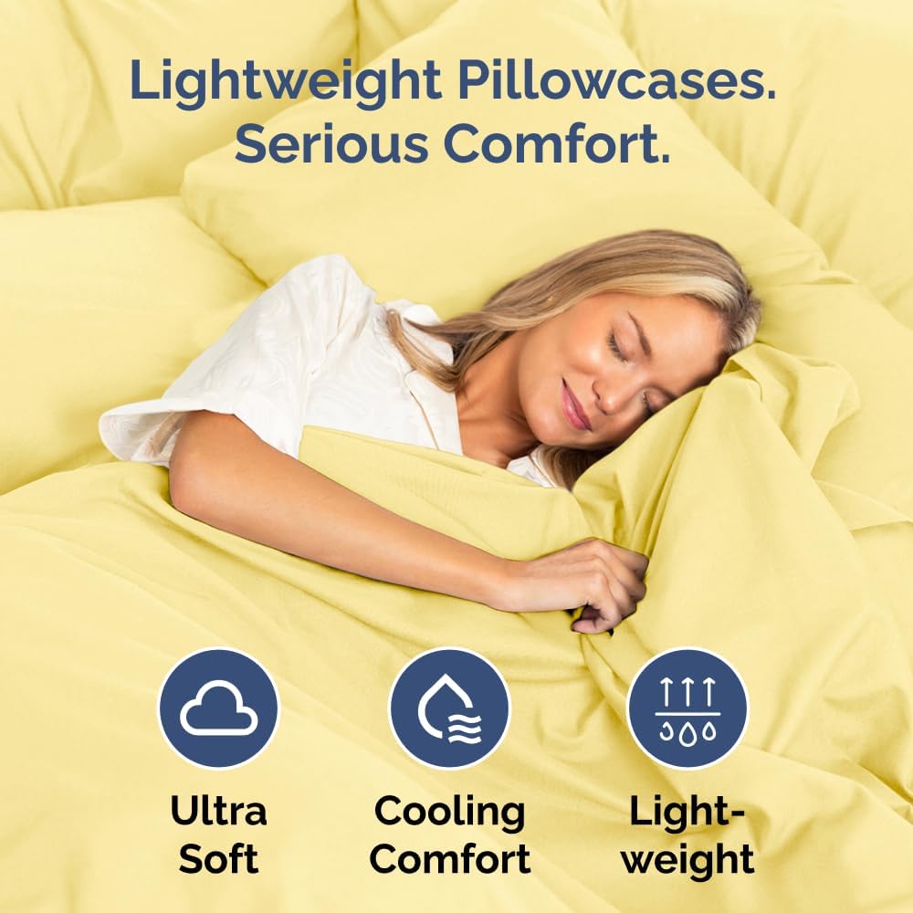 Detalle de Standard Pillow Cases Set of 4 – Ultra Soft Hotel Quality Pillowcase Covers in Yellow