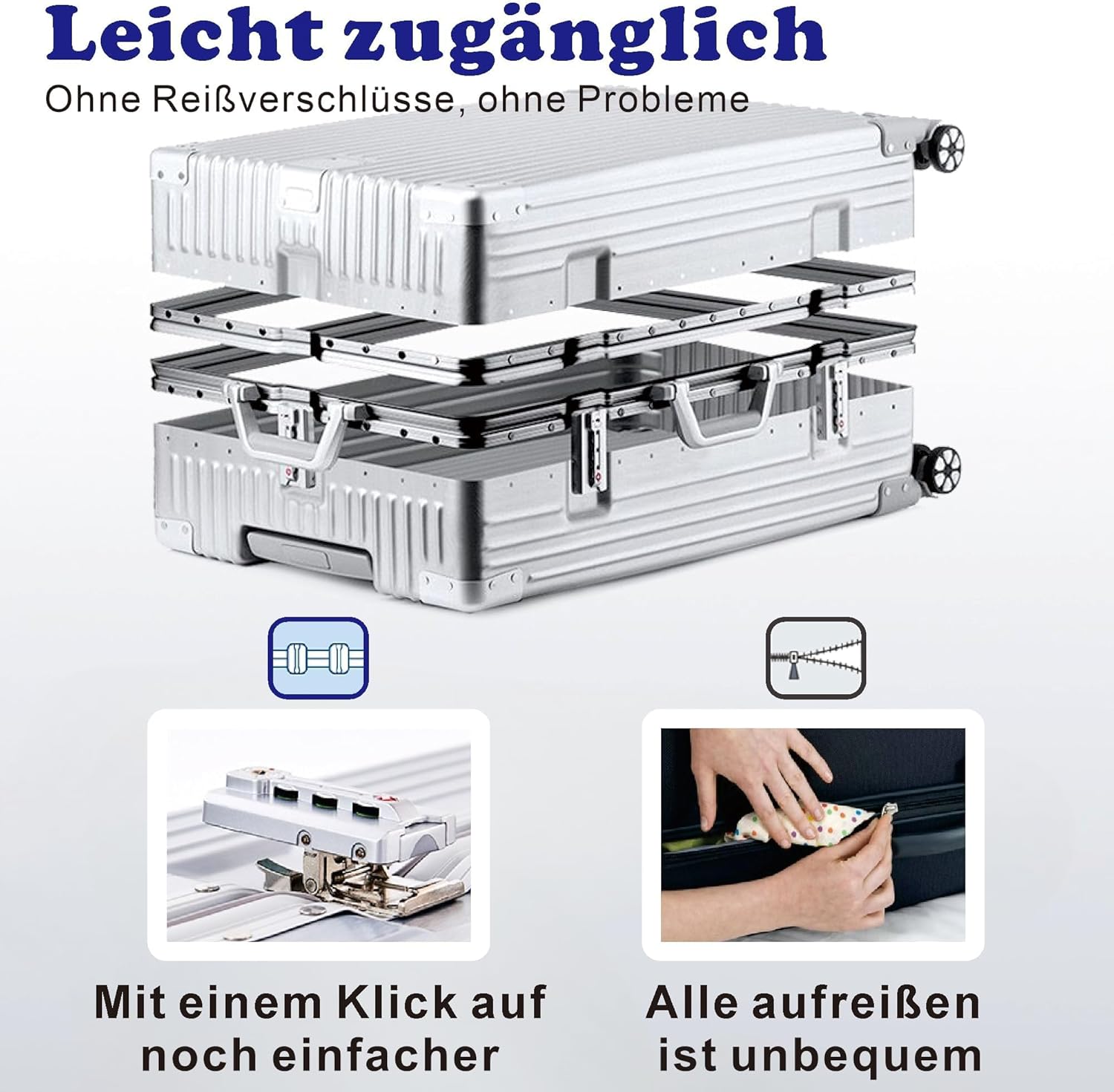 Detalle de Aoliwei 100% Aluminium Koffer (100L) – Großer L Vollaluminium Reisebegleiter mit TSA-Schloss und 360° Doppelrollen