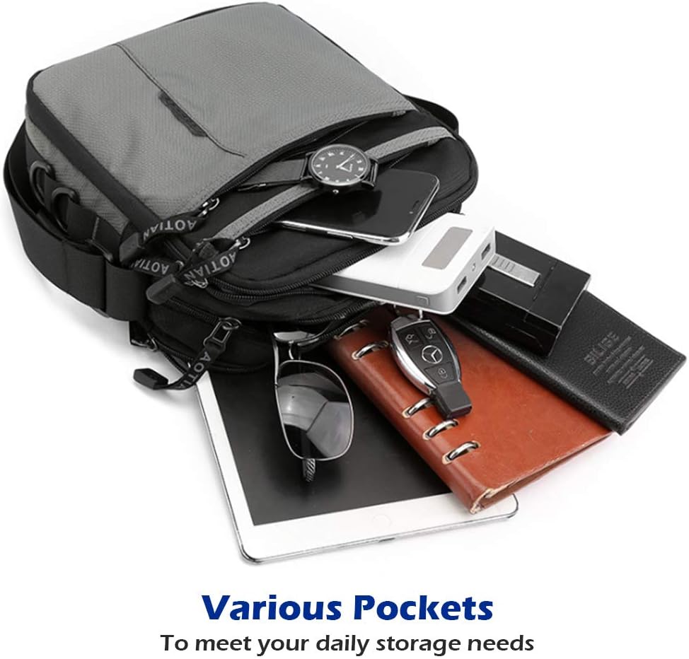 Detalle de SPAHER Umhängetasche für Herren aus Oxford-Nylon – wasserabweisende Messenger Bag für iPad & Alltag
