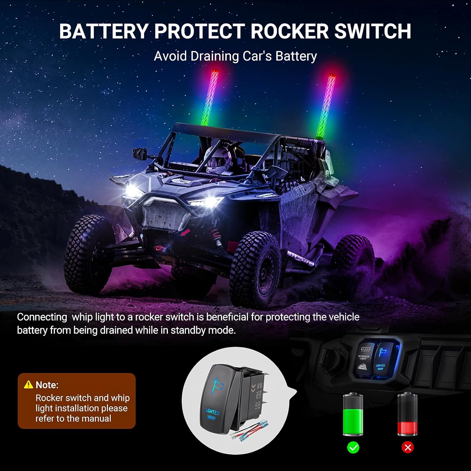 Thumbnail 5 de Ehaho 2FT Fat Whip Lights for UTV ATV with App