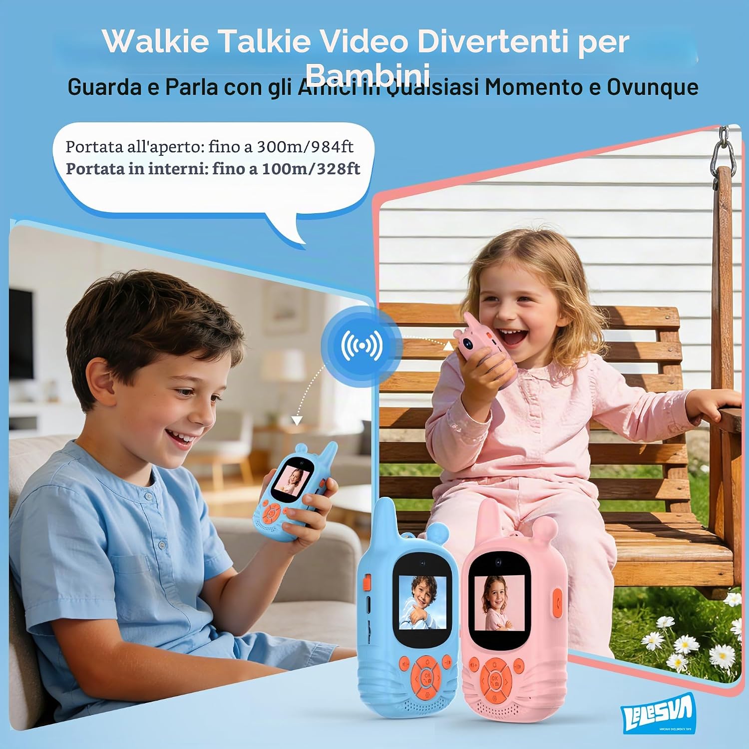 Detalle de Walkie Talkie video per bambini LELESUN – set da 2 con doppia fotocamera e ricaricabili
