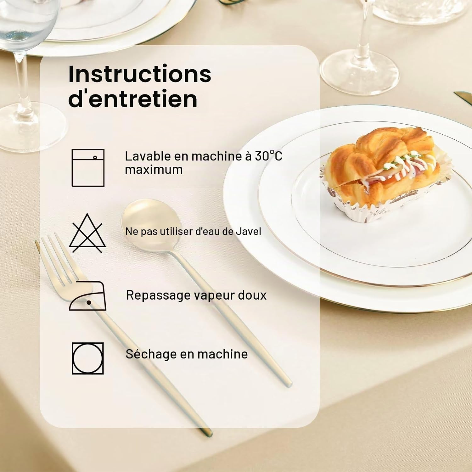 Detalle 2 de DWCN DWEU-YZBPWN-60-26 rond tafelkleed, 150 cm, beige polyester