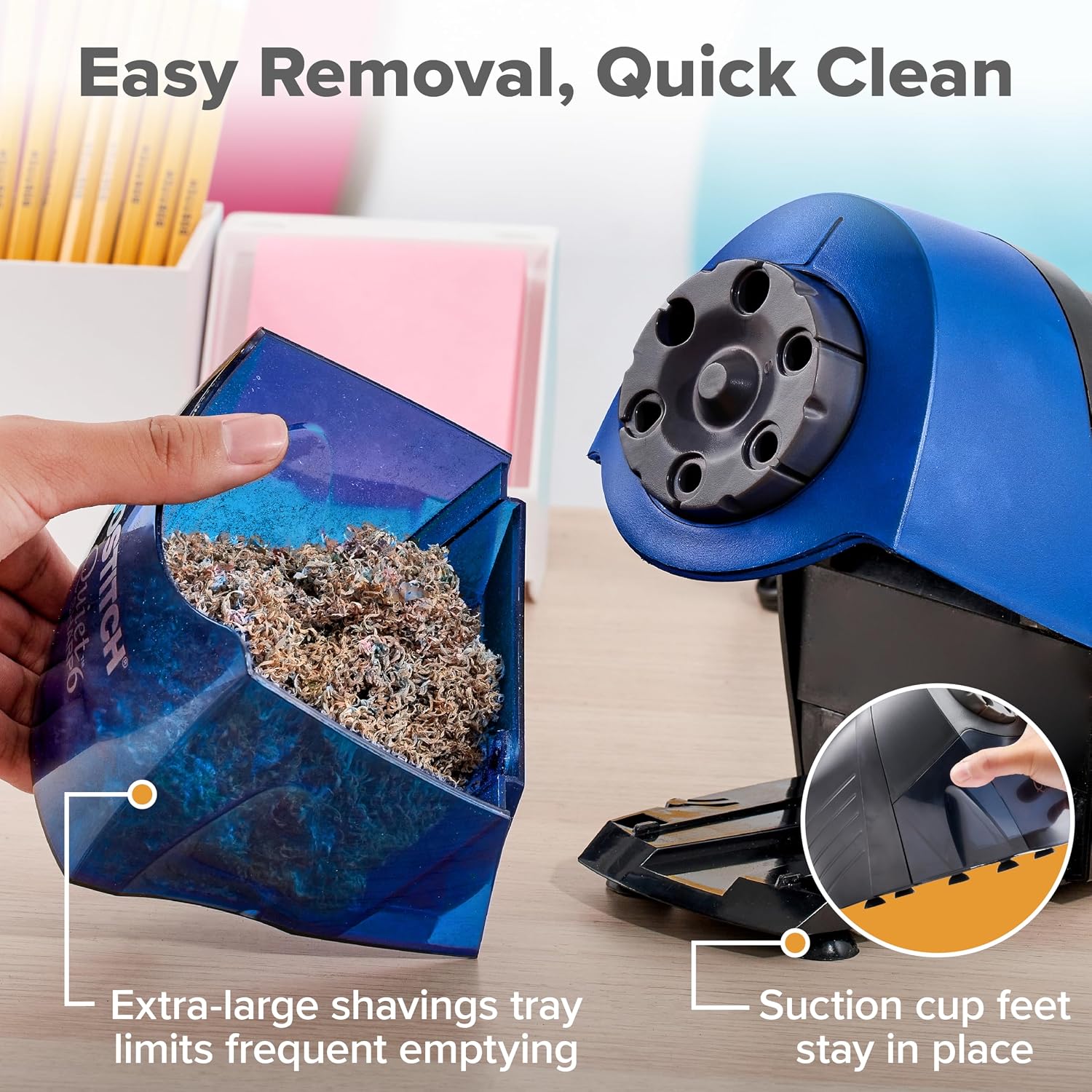 Detalle 2 de Bostitch QuietSharp 6 EPS10HC Heavy-Duty Electric Pencil Sharpener, Blue