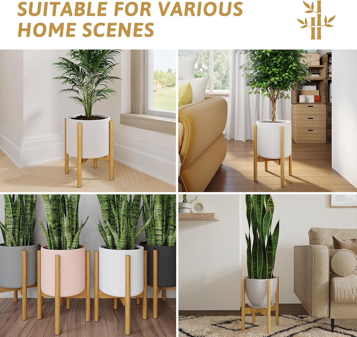 Thumbnail 5 de Bamworld Adjustable Plant Stand Indoor (Natural) – bamboo holder for 8 to 12 inch pots