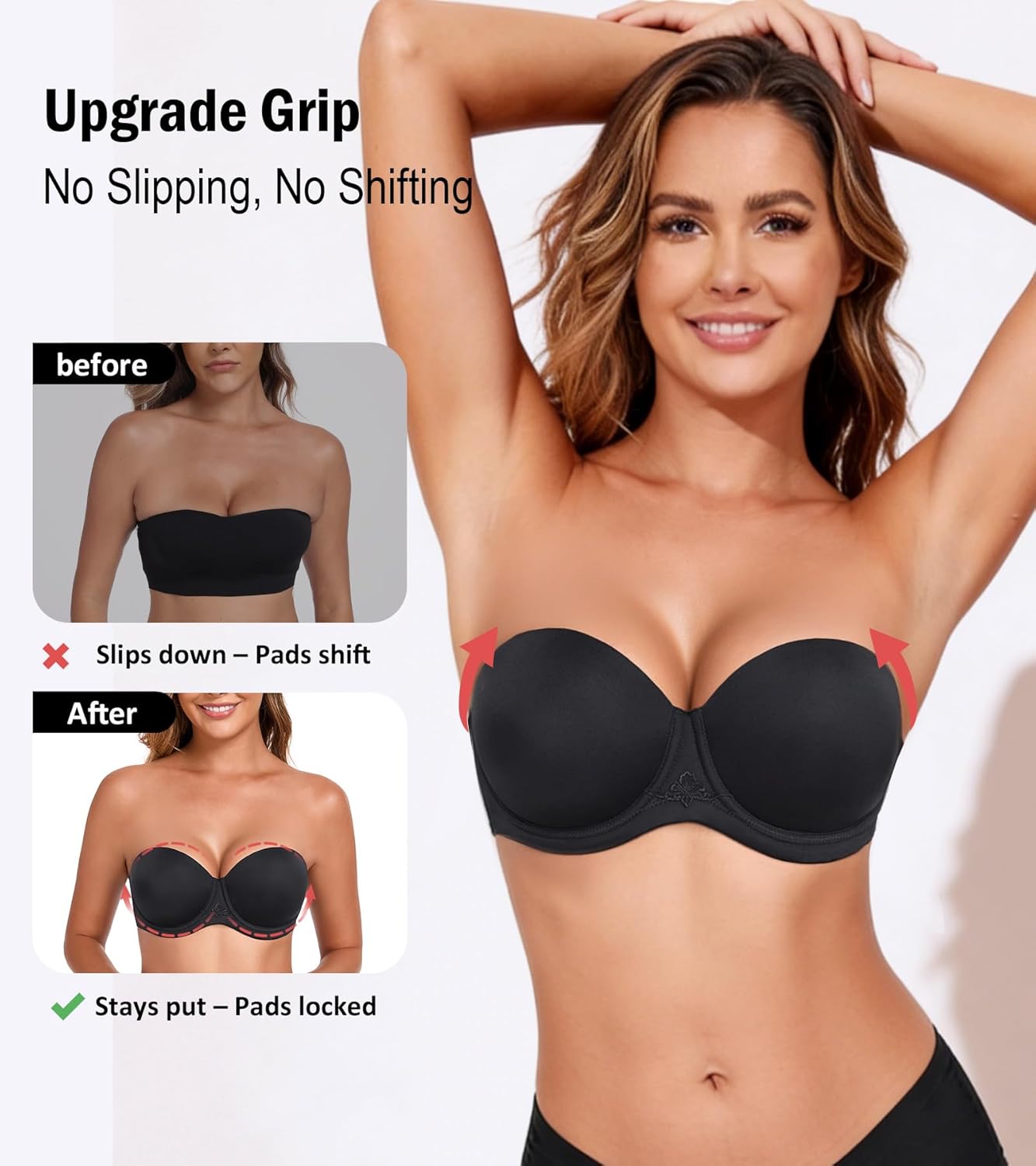 Thumbnail 4 de Lemorosy Damen Trägerloser Bügel-BH mit Anti-Rutsch Silikon – Multiway, Großgrößen, starker Halt