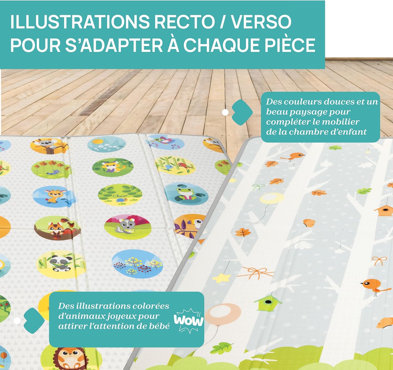 Thumbnail 4 de Chicco Tapis de jeu Maxi pliable double face Géant 200x180 cm, épaisseur 1,3 cm