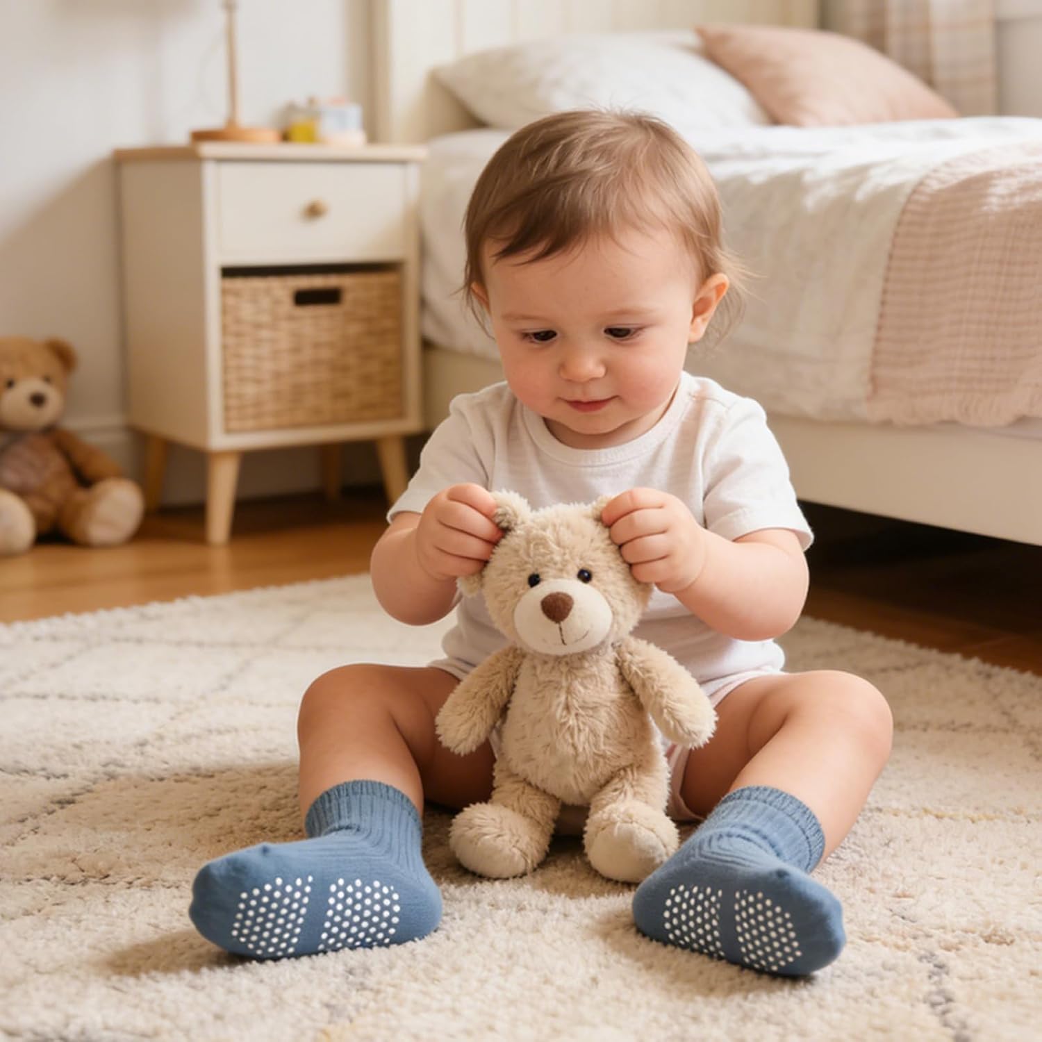 Detalle de Bearbay 9 Pairs Toddler Non-Slip Cotton Crew Socks with Anti-Slip Dots