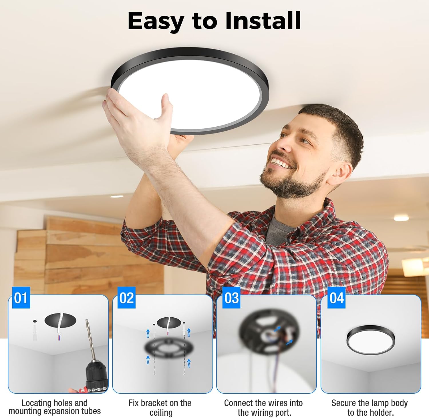 Thumbnail 6 de Peasur Deckenlampe LED 2er-Set, 24 W, IP54, 5 Farbtemperaturen, flache Rundleuchte Schwarz