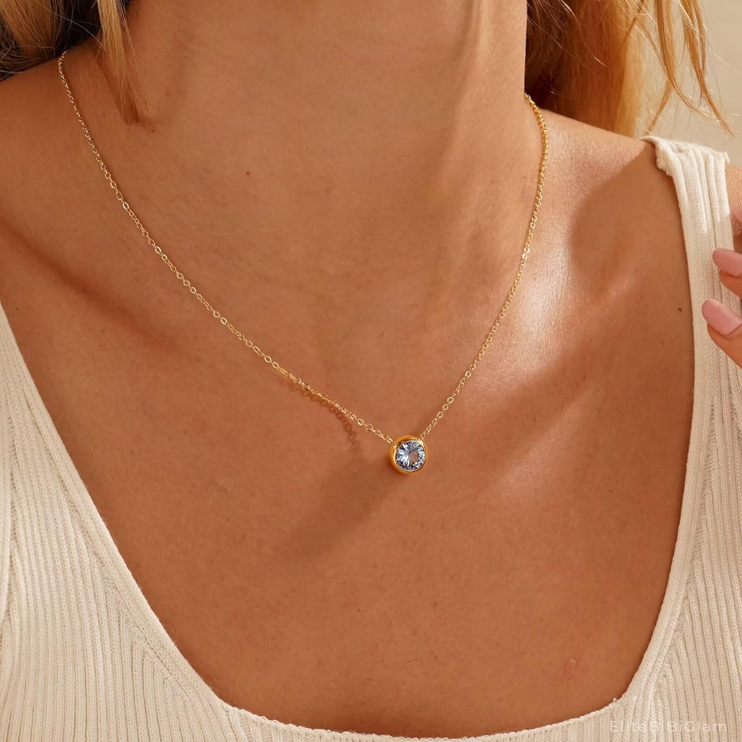 Detalle de TINGN Geburtsstein Kette Damen – 18K Gold Vergoldet Anhänger Halskette (16" + 2.5")