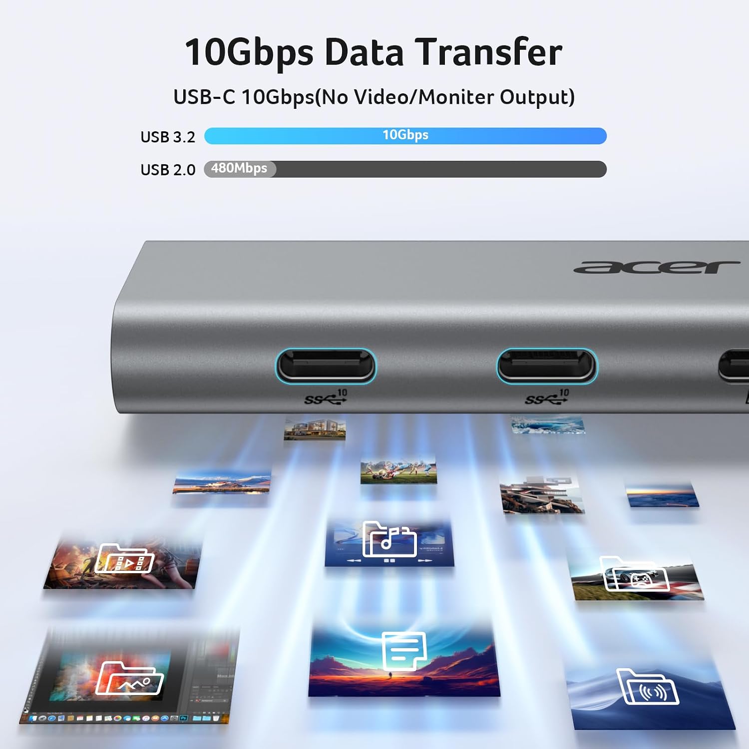 Detalle de Acer 4-in-1 USB-C Hub with 4K@60Hz Video, 10Gbps Data and 100W PD