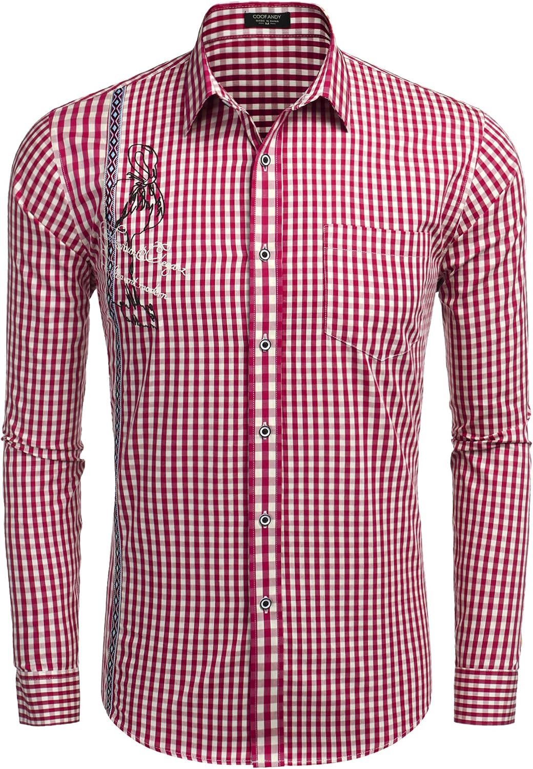 Detalle de COOFANDY Camicia da Uomo a quadri Oktoberfest Manica Lunga Slim Fit – Rosso M
