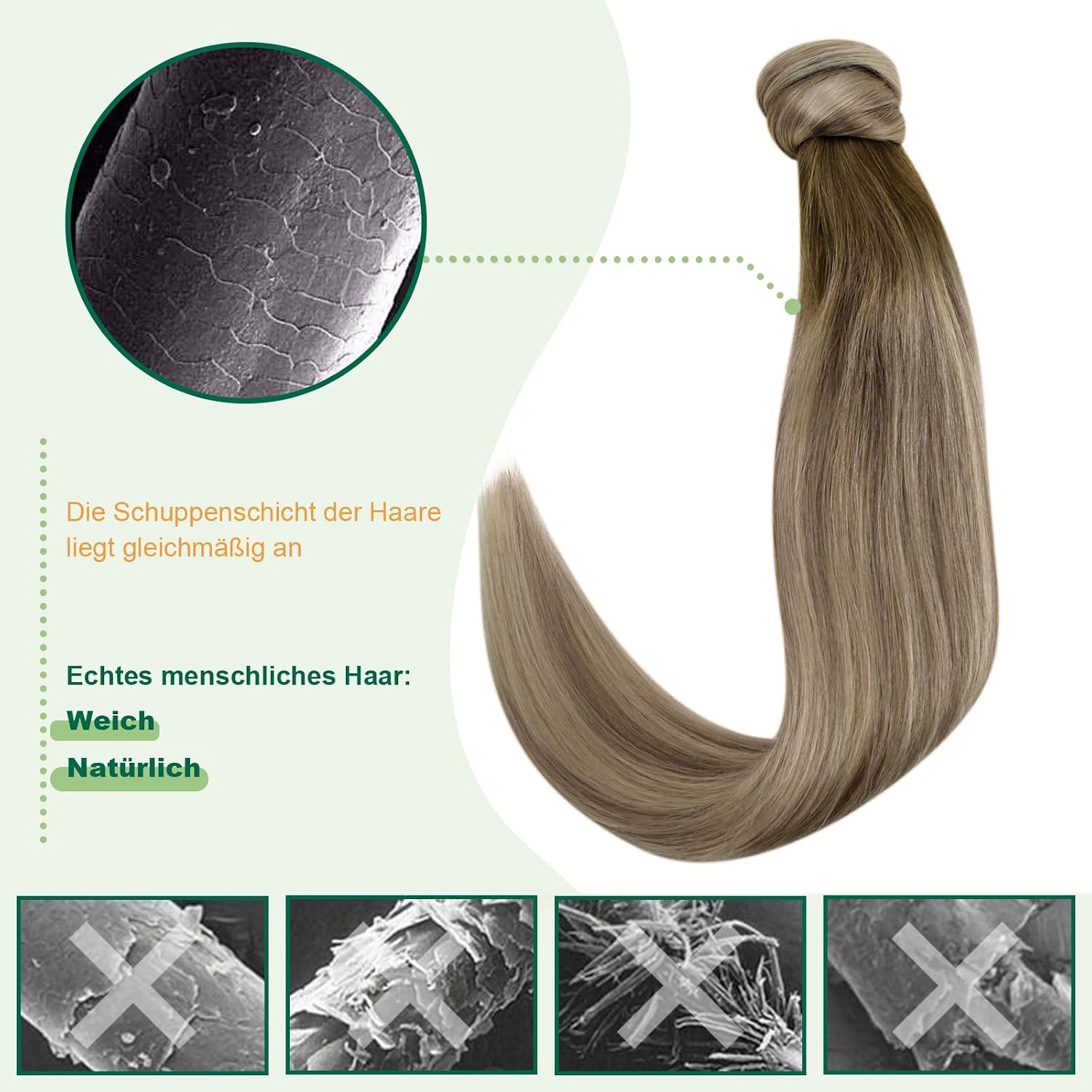 Detalle 2 de Easyouth Echthaar Zopf Extensions 50 cm 💇♀