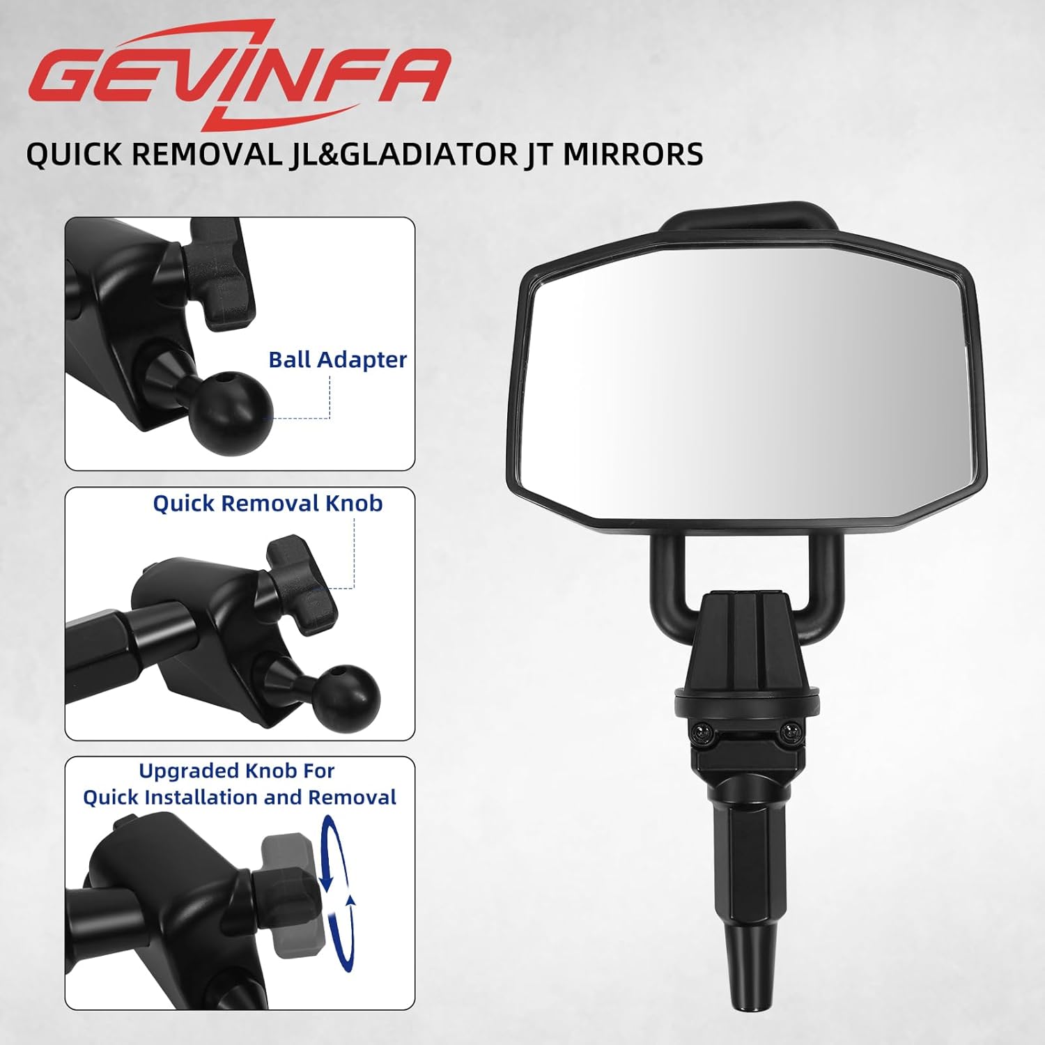 Detalle de GEVINFA Upgrade Mirrors Doors Off for Jeep Wrangler JL/JLU and Gladiator JT (2018-2023) with Quick Release and Stable Ball Head