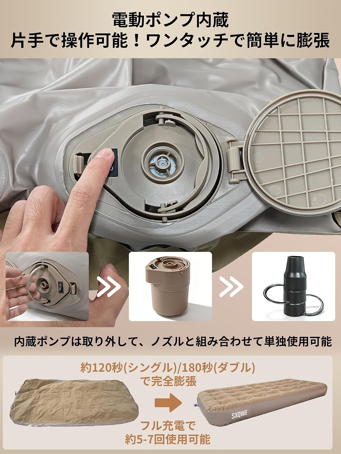 Detalle de MOUNTAINDATE MDEAM-25-D 電動ポンプ内蔵エアーベッド 25cm厚・シングル