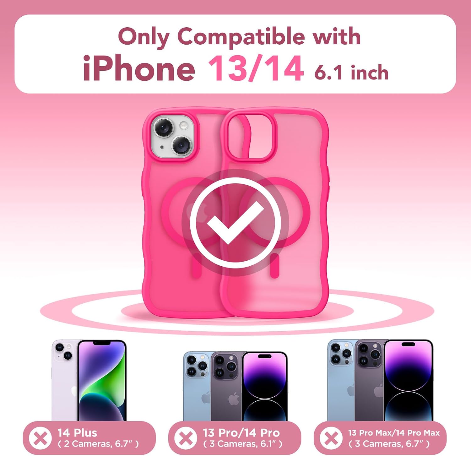 Detalle 2 de CAPRARO Cute for iPhone 13/14 Case with MagSafe, Curly Wave Edge, and 14 ft Drop Protection in Hot Pink