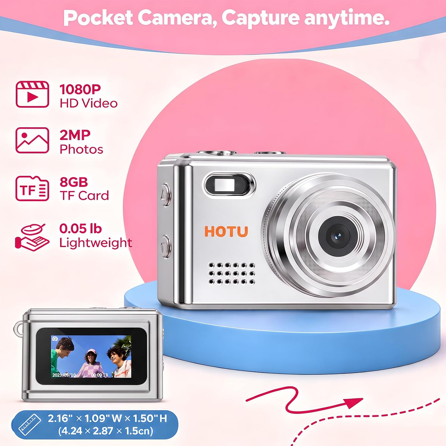 Detalle de HOTU Mini Keychain Digital Camera: Y2K Pocket-Size 2MP 1080P Mini Camera