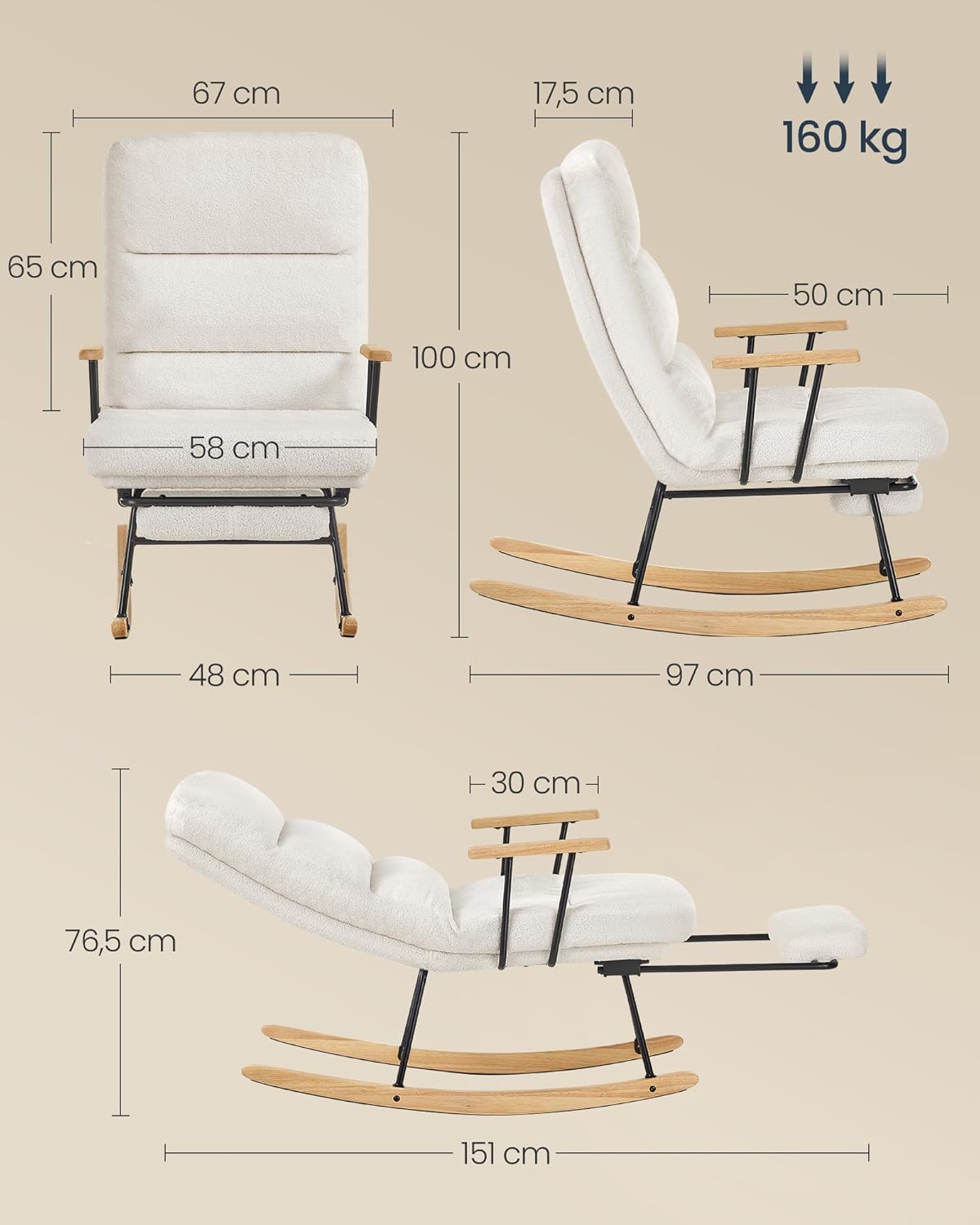 Detalle de SONGMICS HOME Poltrona a Dondolo LYY016W01: comfort elegante con piedini in legno