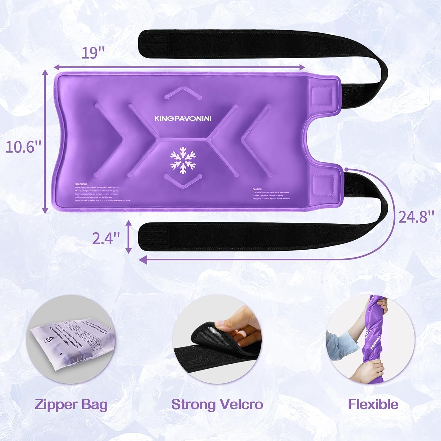 Detalle de KingPavonini XXL Knee Ice Pack Wrap, 2-Pack, Purple, Full Knee Coverage