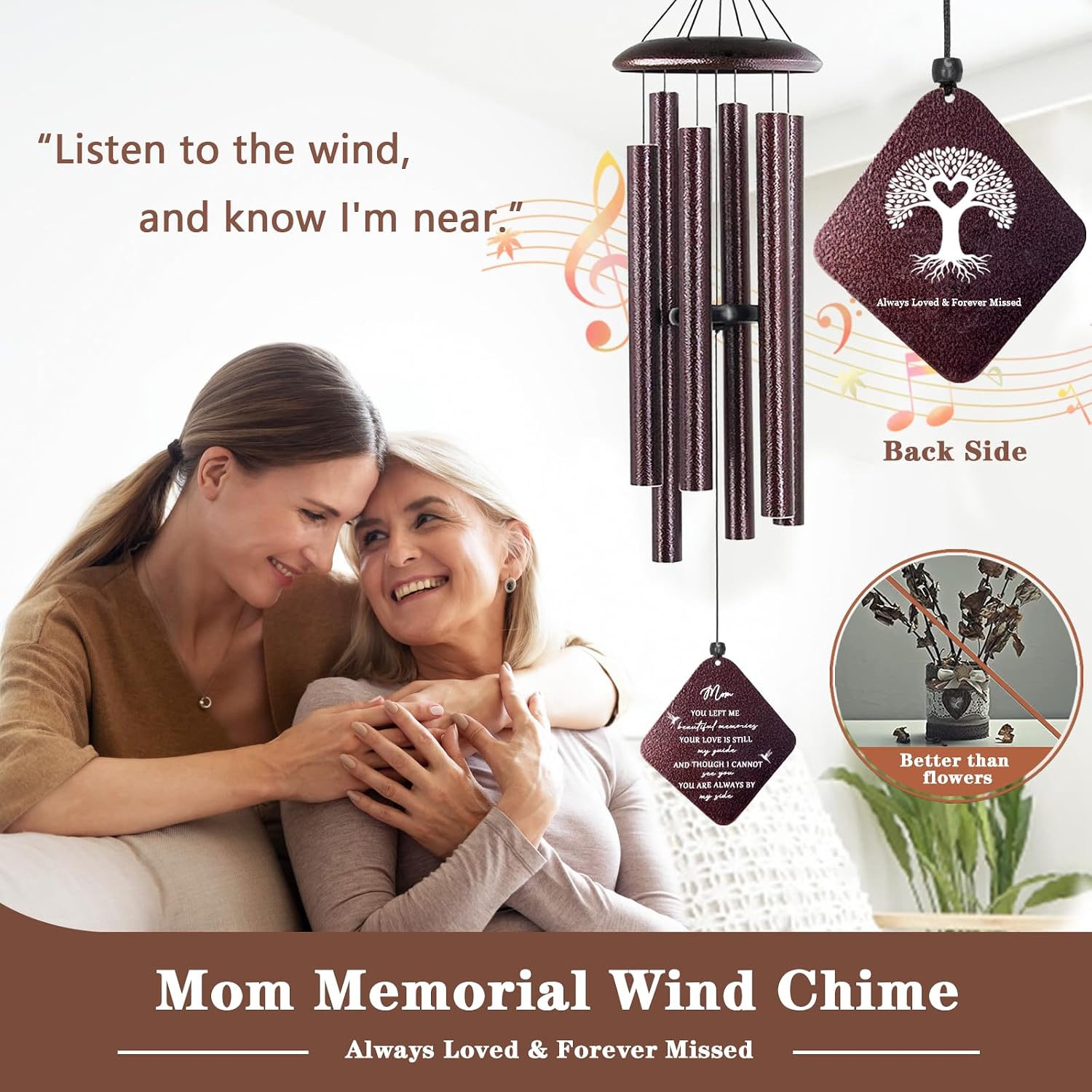Detalle 2 de Doopeer-090501 Memorial Wind Chime for Loss of Mom, 32-Inch Bronze Aluminum