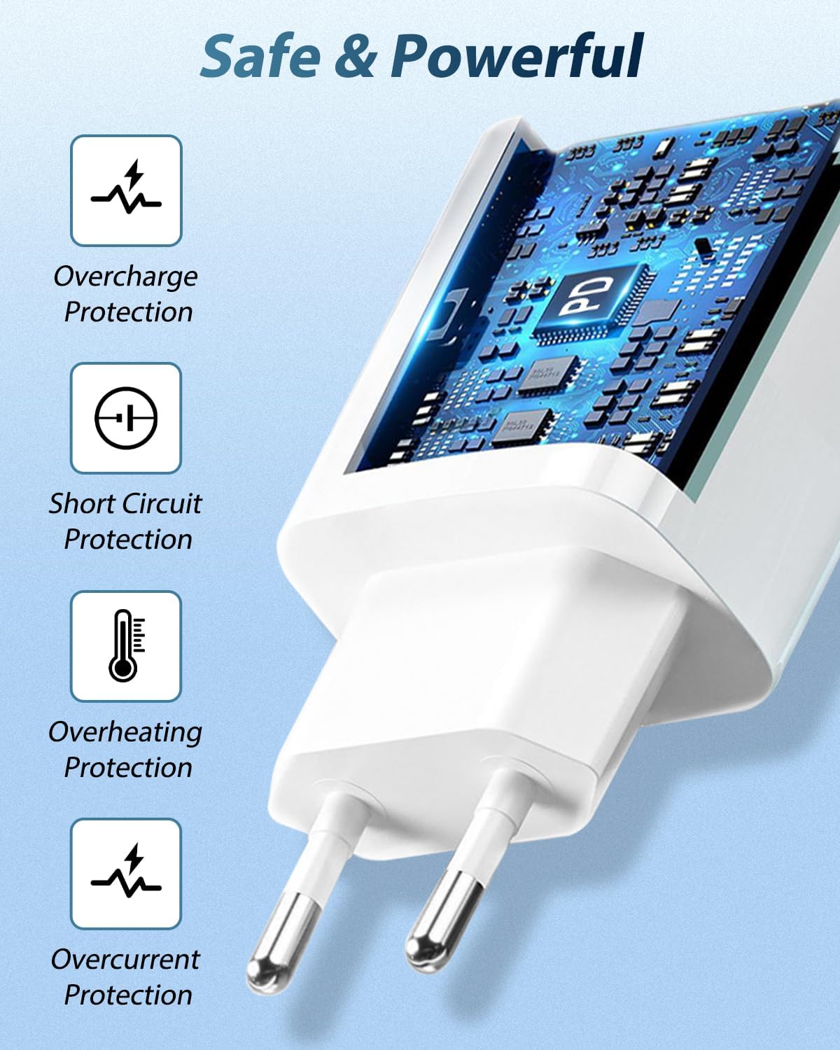 Thumbnail 1 de Chargeur iPhone Rapide 20W USB-C avec câble Lightning de 2 m – Prise murale compact et sûr
