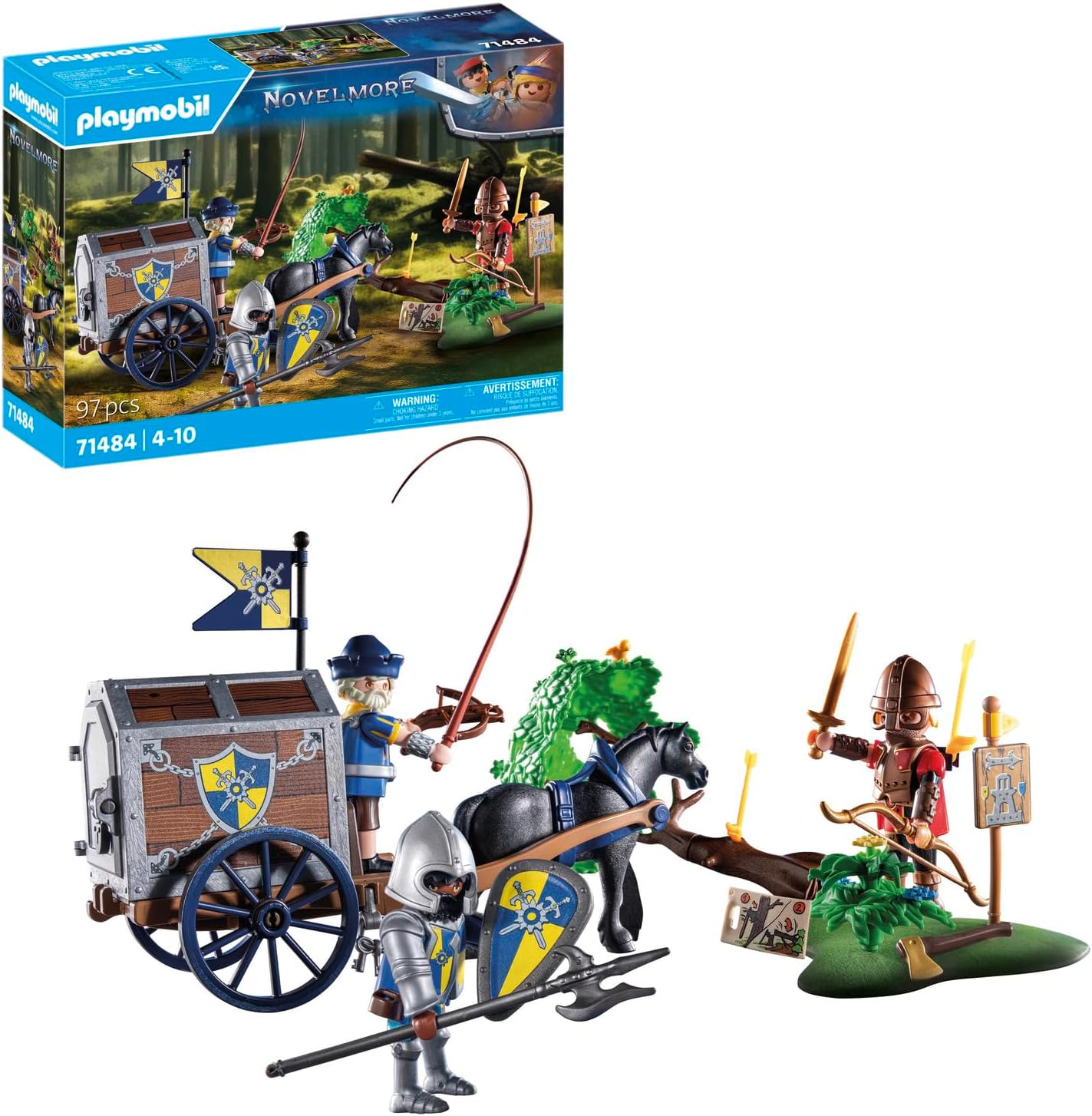 Detalle de PLAYMOBIL Novelmore 71484 transportwagen met goud en kantelbare boom