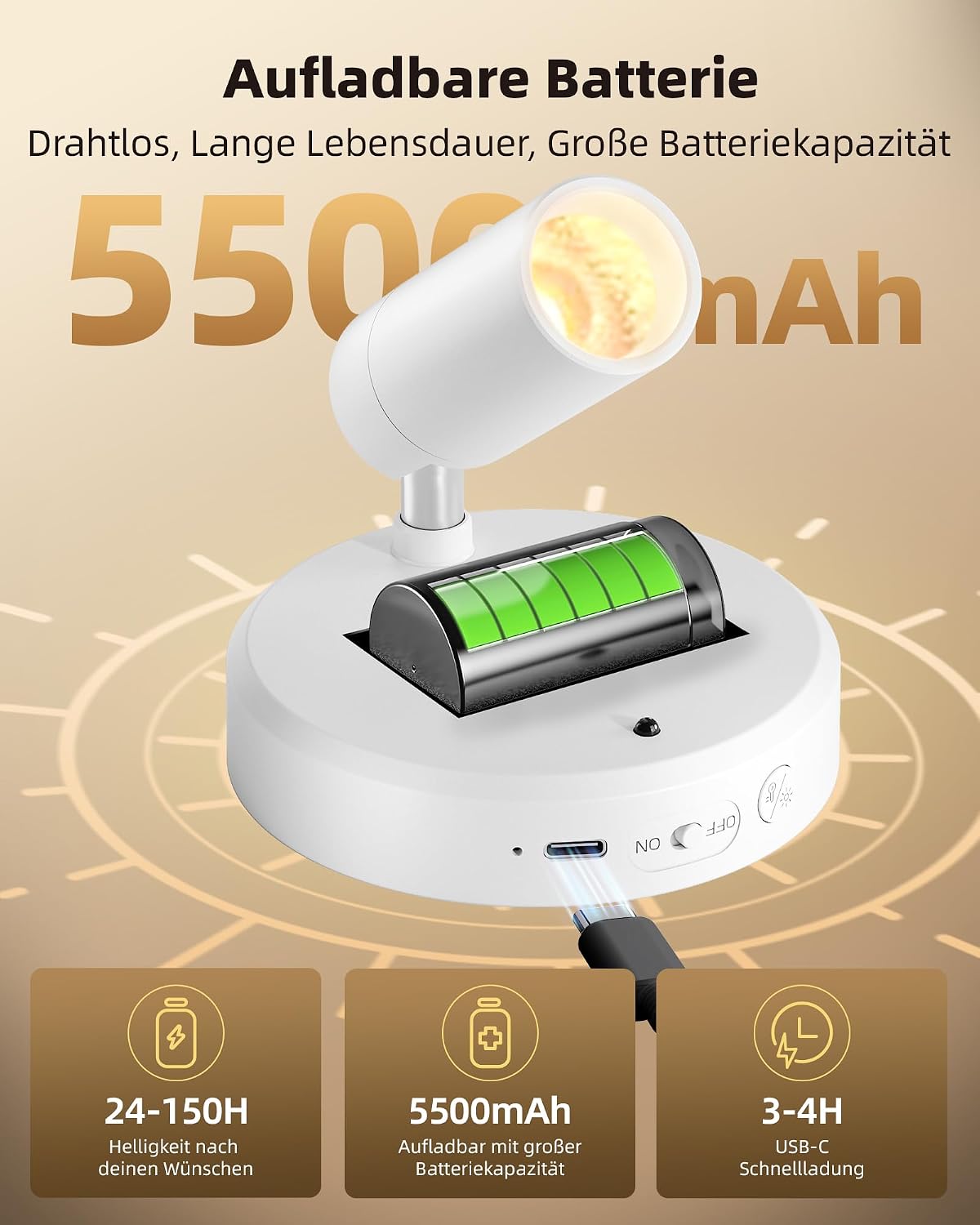 Detalle 2 de EZVALO Kabellose Spotlight 5500mAh