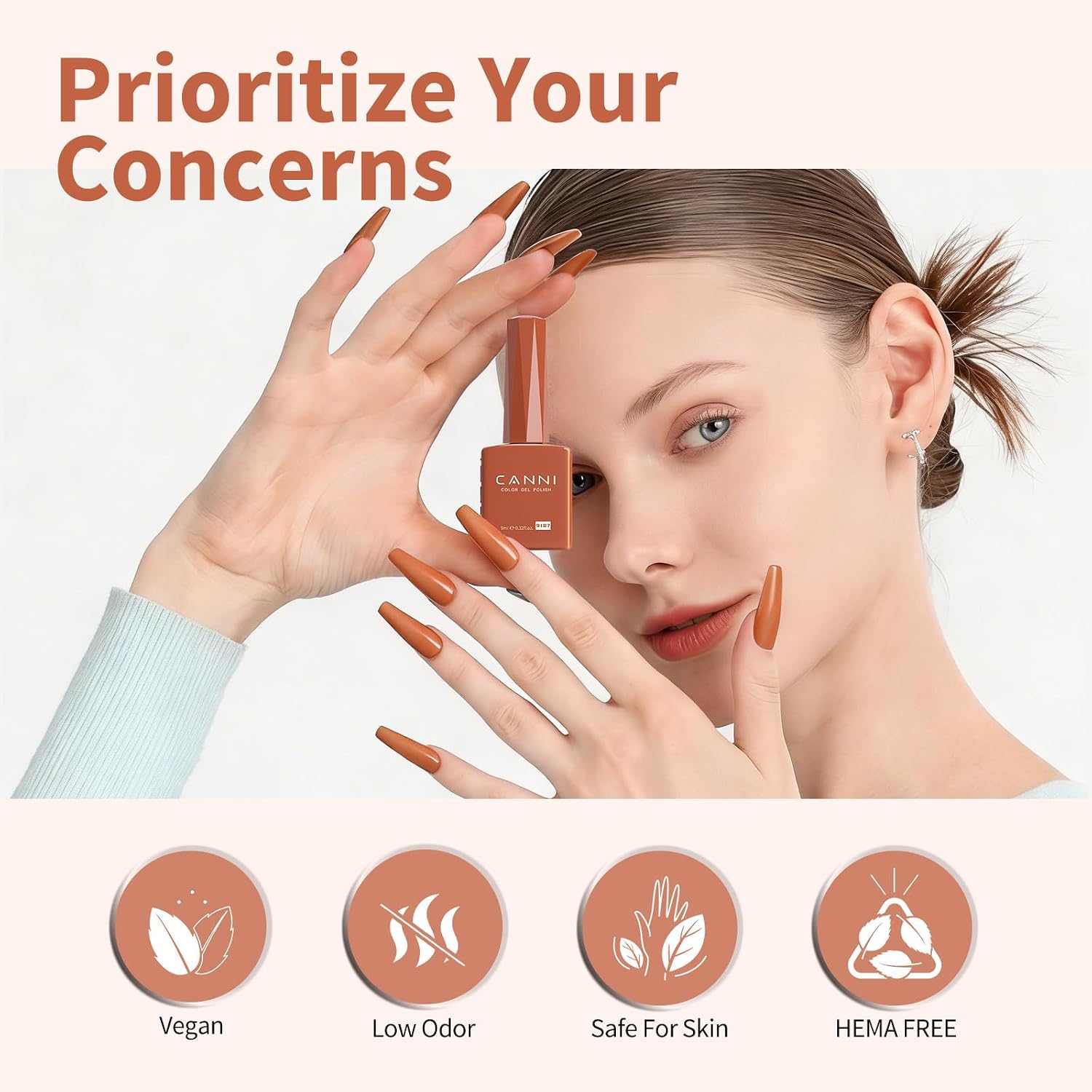 Detalle 2 de CANNI Brown Gel Nail Polish – Caramel Brown, 1Pcs, Soak-Off UV/LED Gel for Salon-Quality Nails at Home