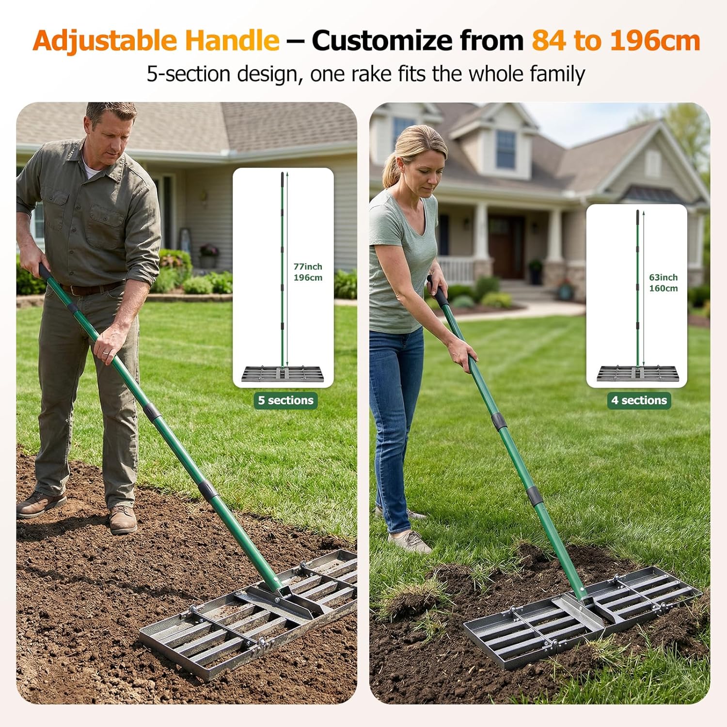 Thumbnail 2 de 76x25cm Lawn Levelling Rake with Adjustable 85–195cm Handle – Heavy-Duty Ground Leveler for Soil, Sand & Gravel
