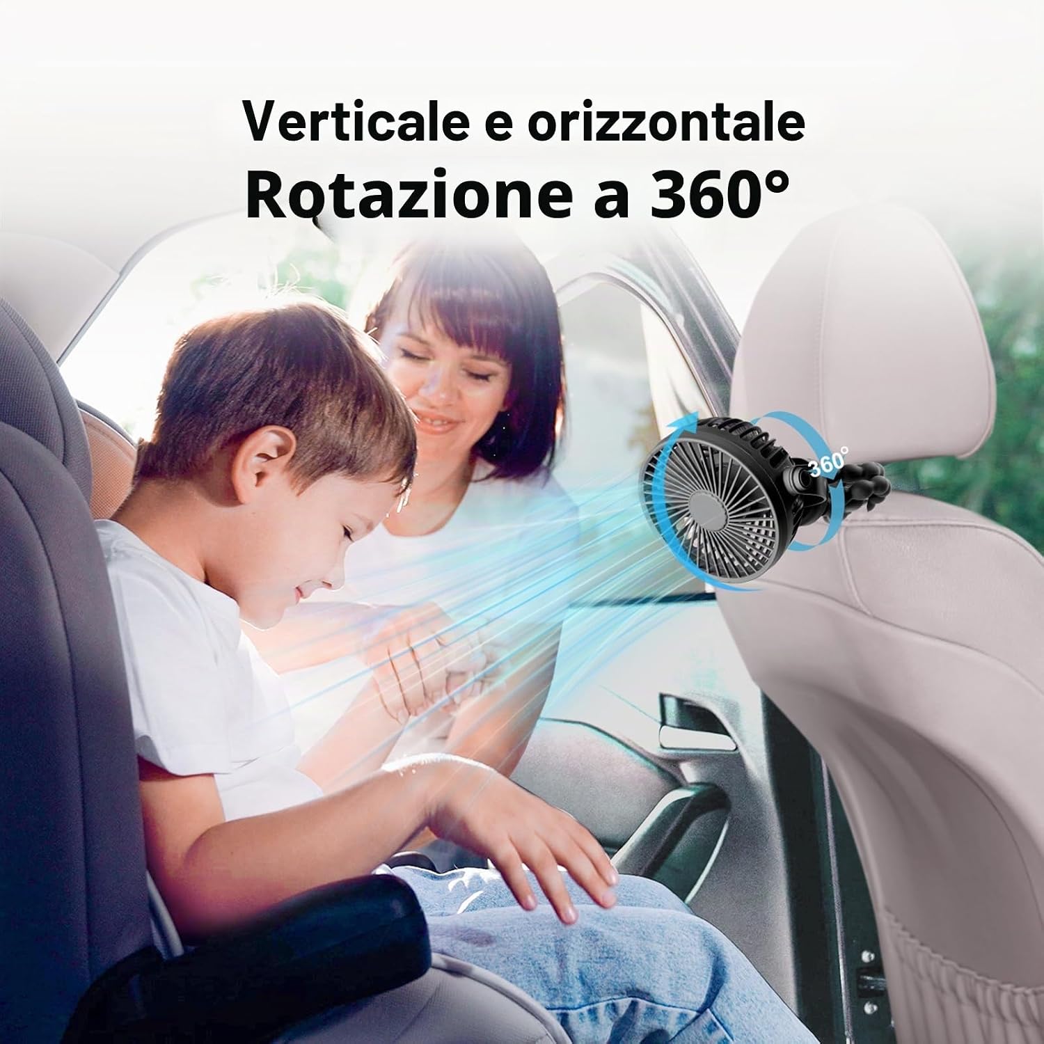 Detalle de PaPaFboy Ventilatore Portatile per Passeggino e Viaggi — Silenzioso, Ricaricabile 20 Ore, Rotazione a 360°