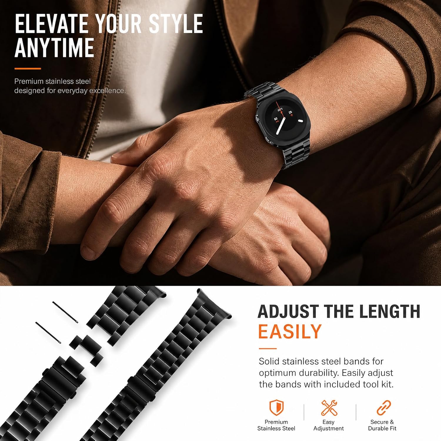 Detalle de SPGUARD Metal Band for Galaxy Watch 9/8, Stainless Steel, No-Gap Design