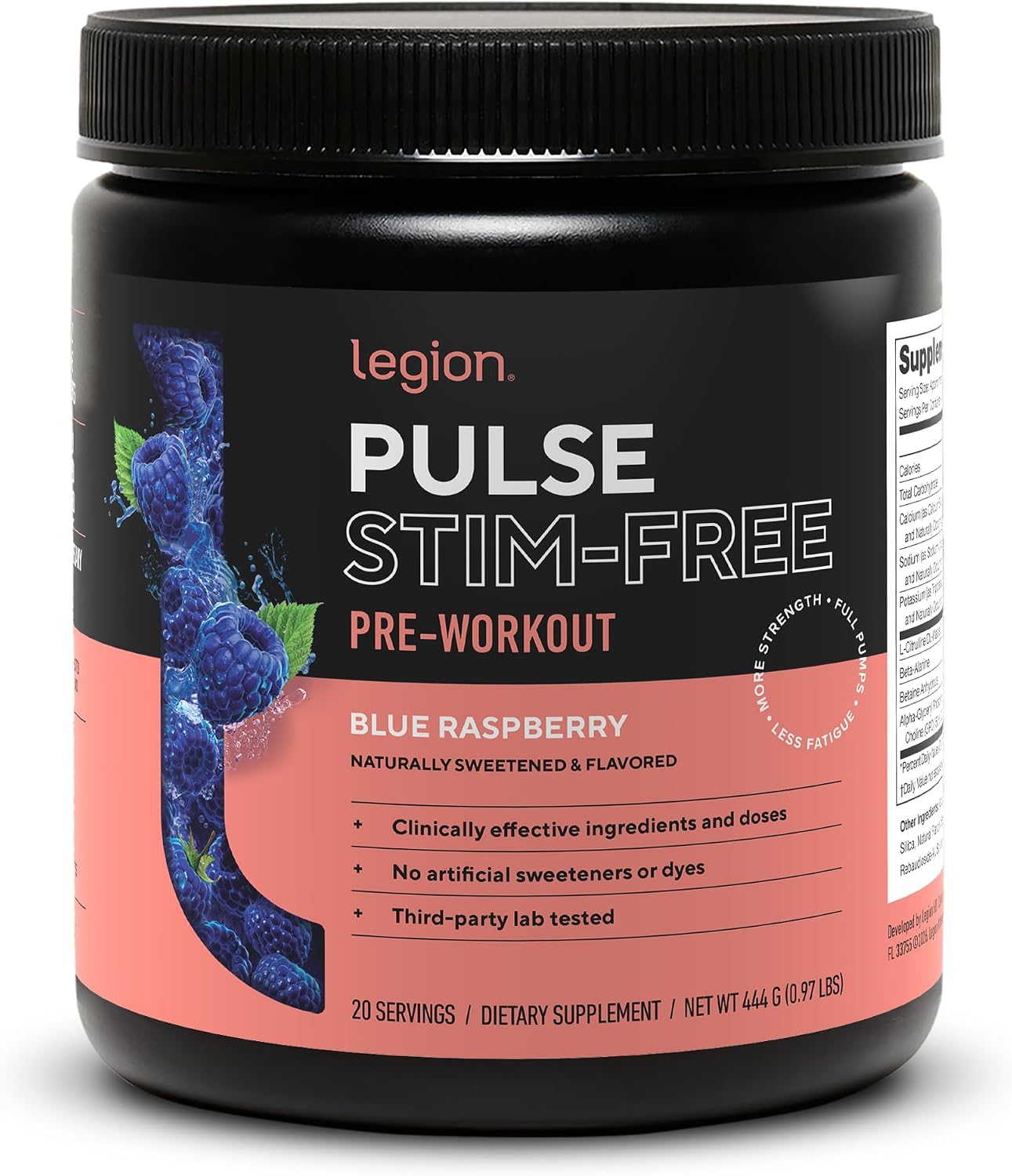 Detalle de Legion Pulse 2Y-3Z0U-LNT0 Caffeine-Free Pre-Workout Powder, Blue Razz