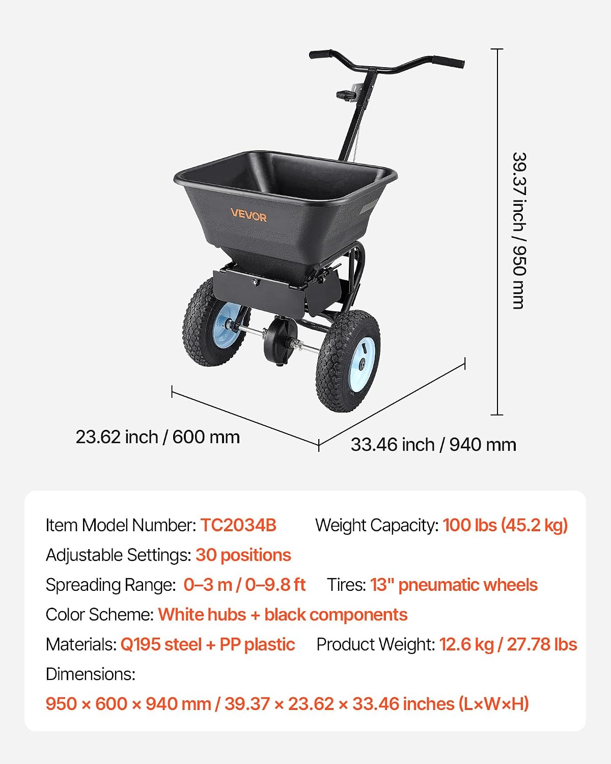 Thumbnail 6 de VEVOR Broadcast Spreader 100 lb Capacity