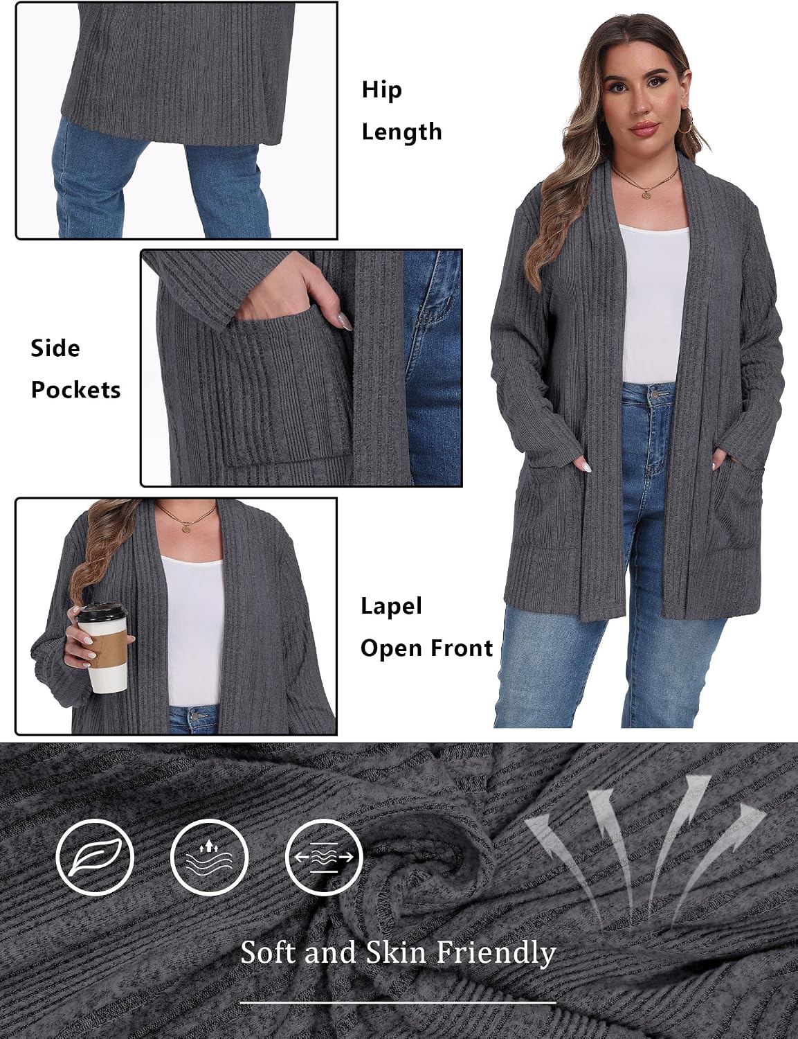 Thumbnail 3 de OLRIK Plus Size Cardigan with Pockets