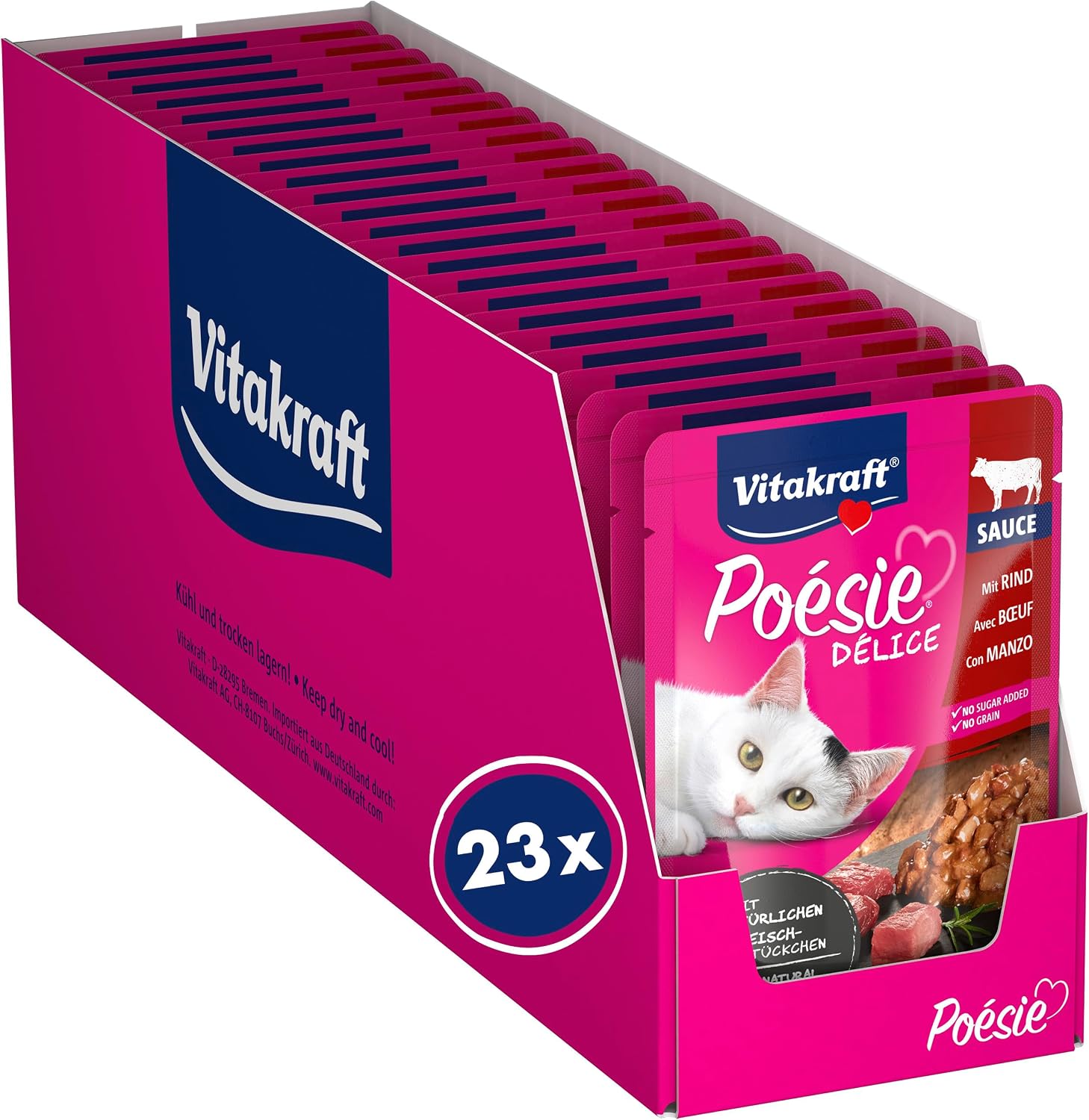 Detalle de Vitakraft Poésie Délice Nassfutter Katze in Sauce mit Rind – Vorratspackung (23x85 g)