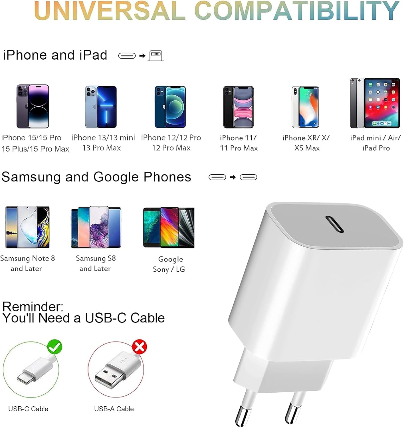 Detalle de Adaptador USB-C 20W para iPhone carga rápida