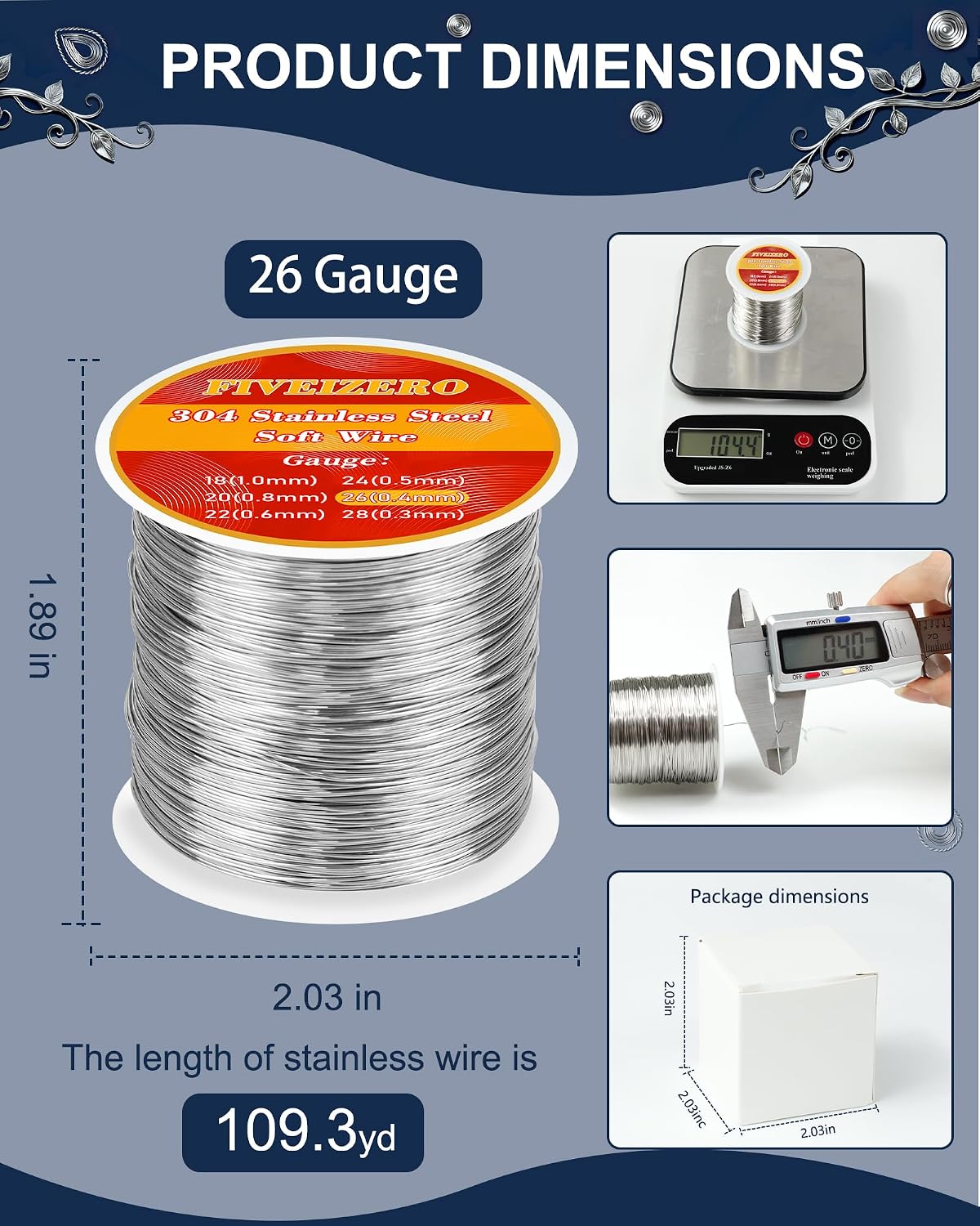 Detalle de FIVEIZERO jewelry-making-wire 26-Gauge 304 Stainless Steel Craft Wire, 109 Yards
