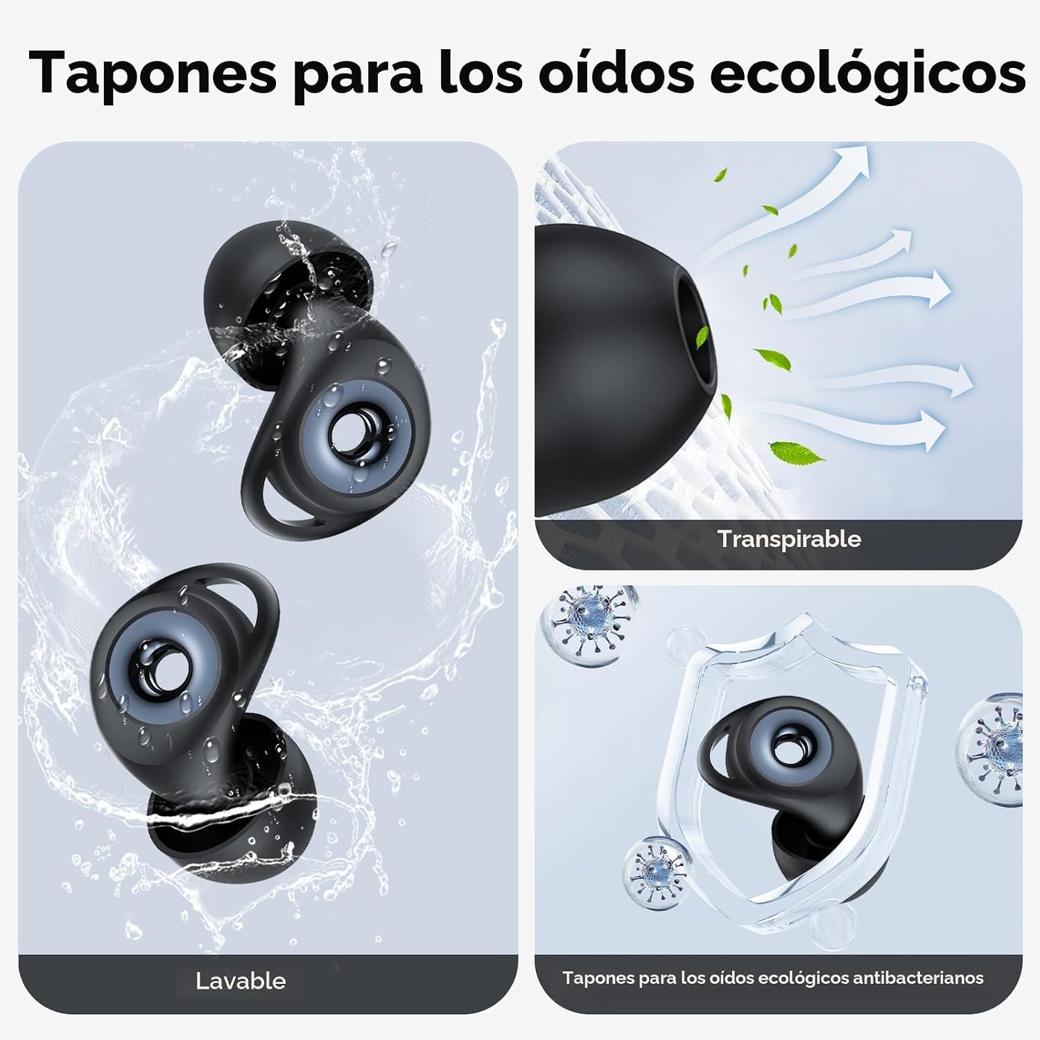 Detalle de Tapones Oídos IKG Ruido Dormir: 45dB de Cancelación con 4 tallas (XS‑L)
