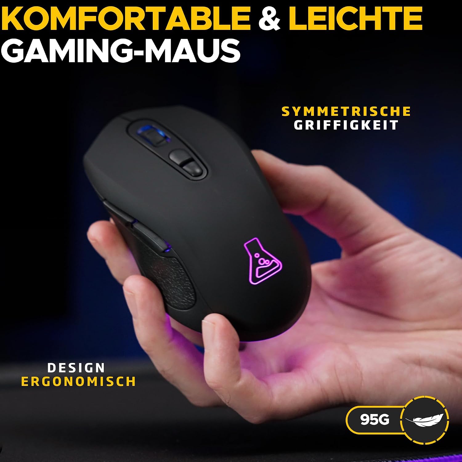 Detalle de The G-LAB Kult Krypton – Kabellose Gaming-Maus mit 6400 DPI, Bluetooth & 2.4 GHz