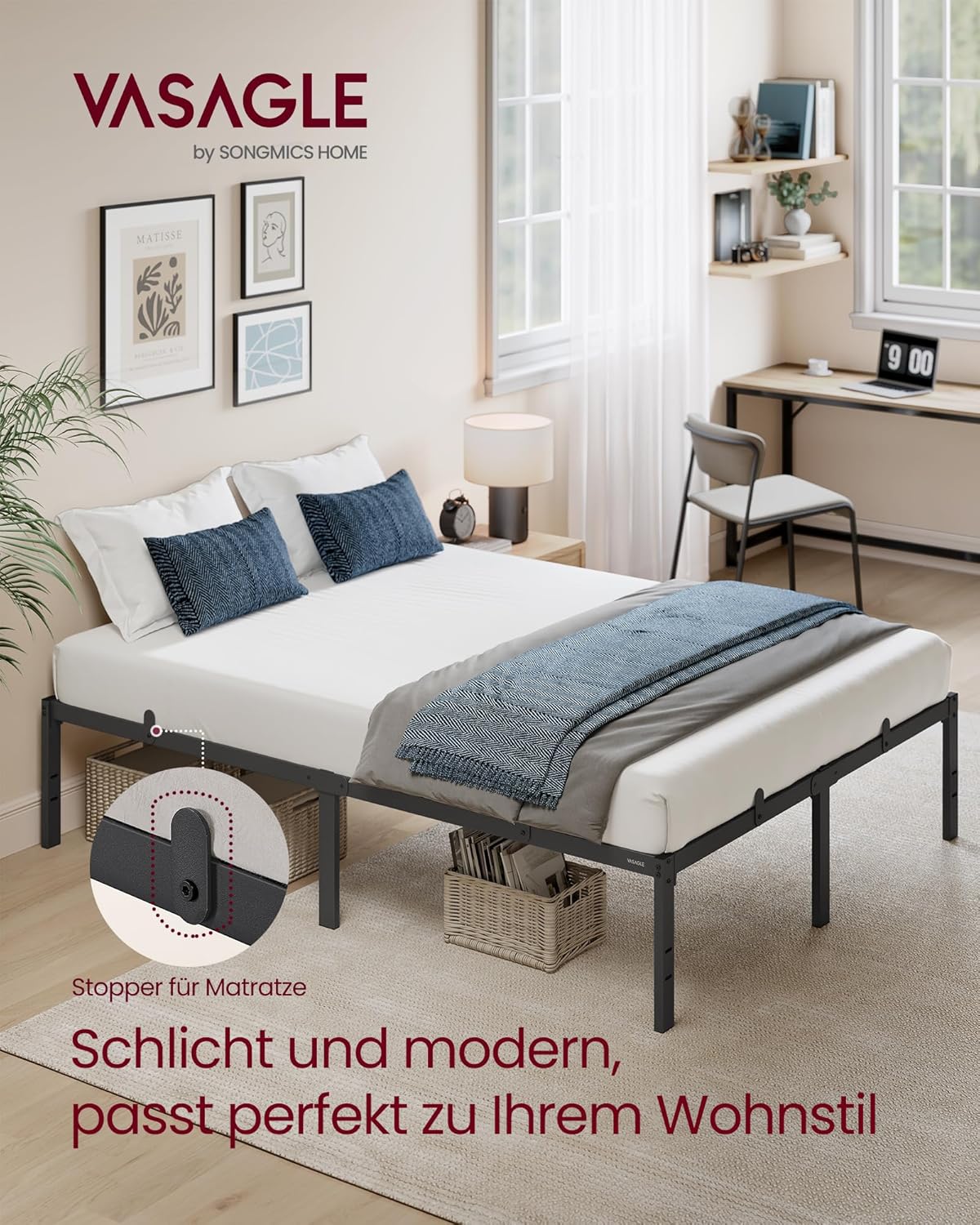 Thumbnail 2 de VASAGLE Doppelbettgestell RMB154BD01 für 140 x 200 cm Metallbett mit Unterbettaufbewahrung