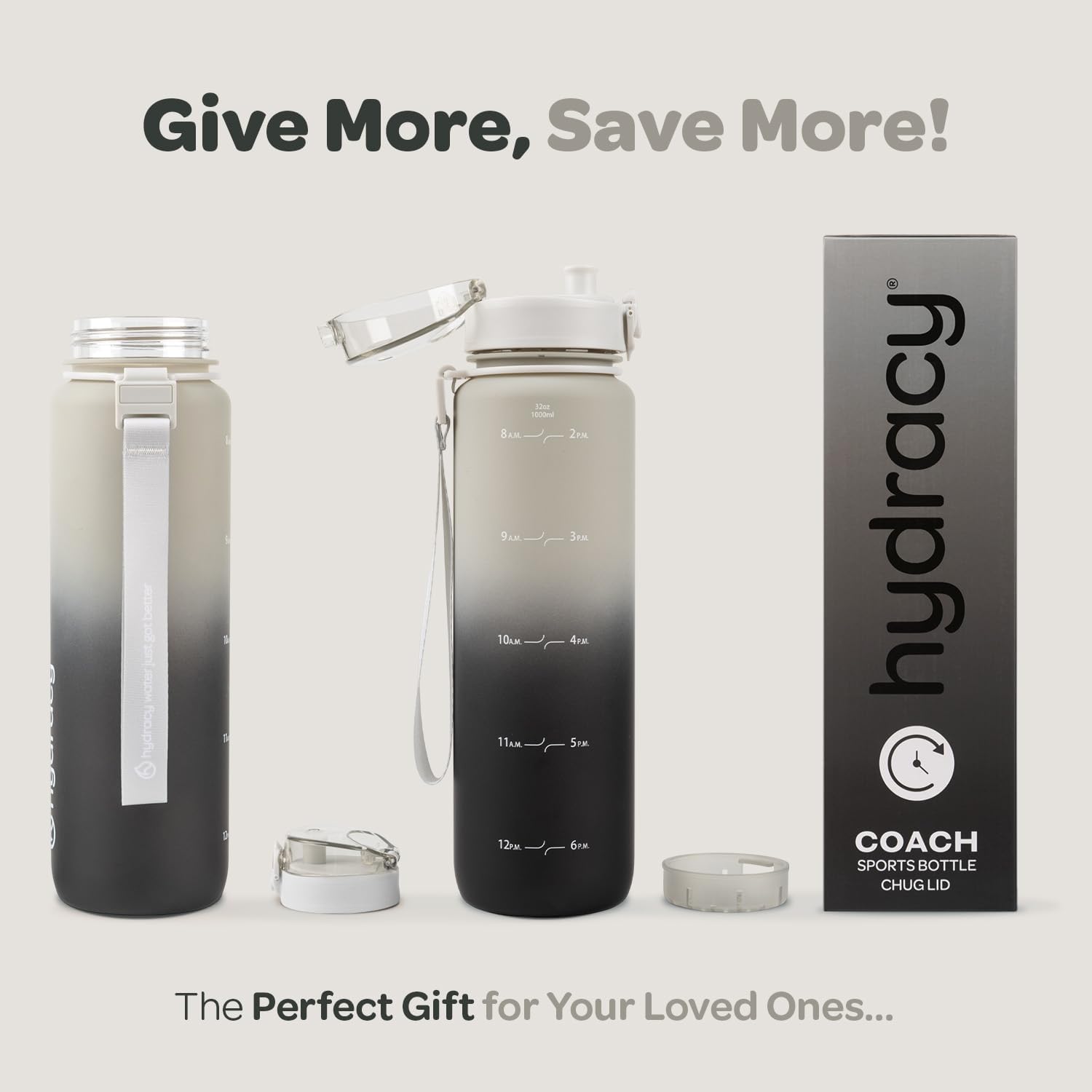 Thumbnail 4 de Hydracy Water Bottle with Time Marker – Large 1 Litre, Gradient Moongray Charcoal