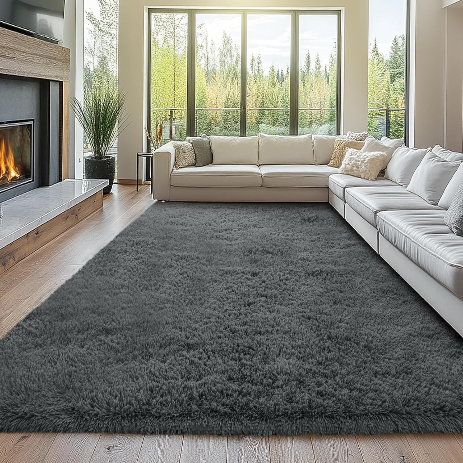 Topmaxcs Area Rug 10x14 Grey Shaggy